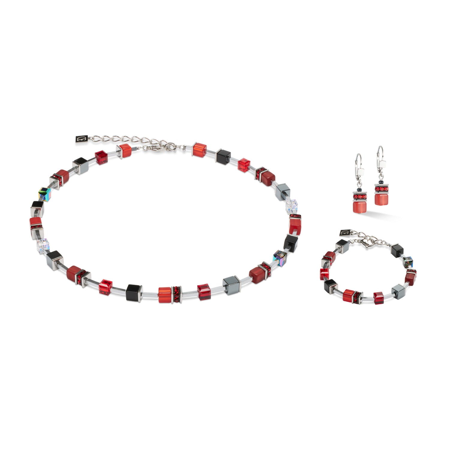 GeoCube Lite Red, Black & Stainless Steel Earrings 2600/20_0300
