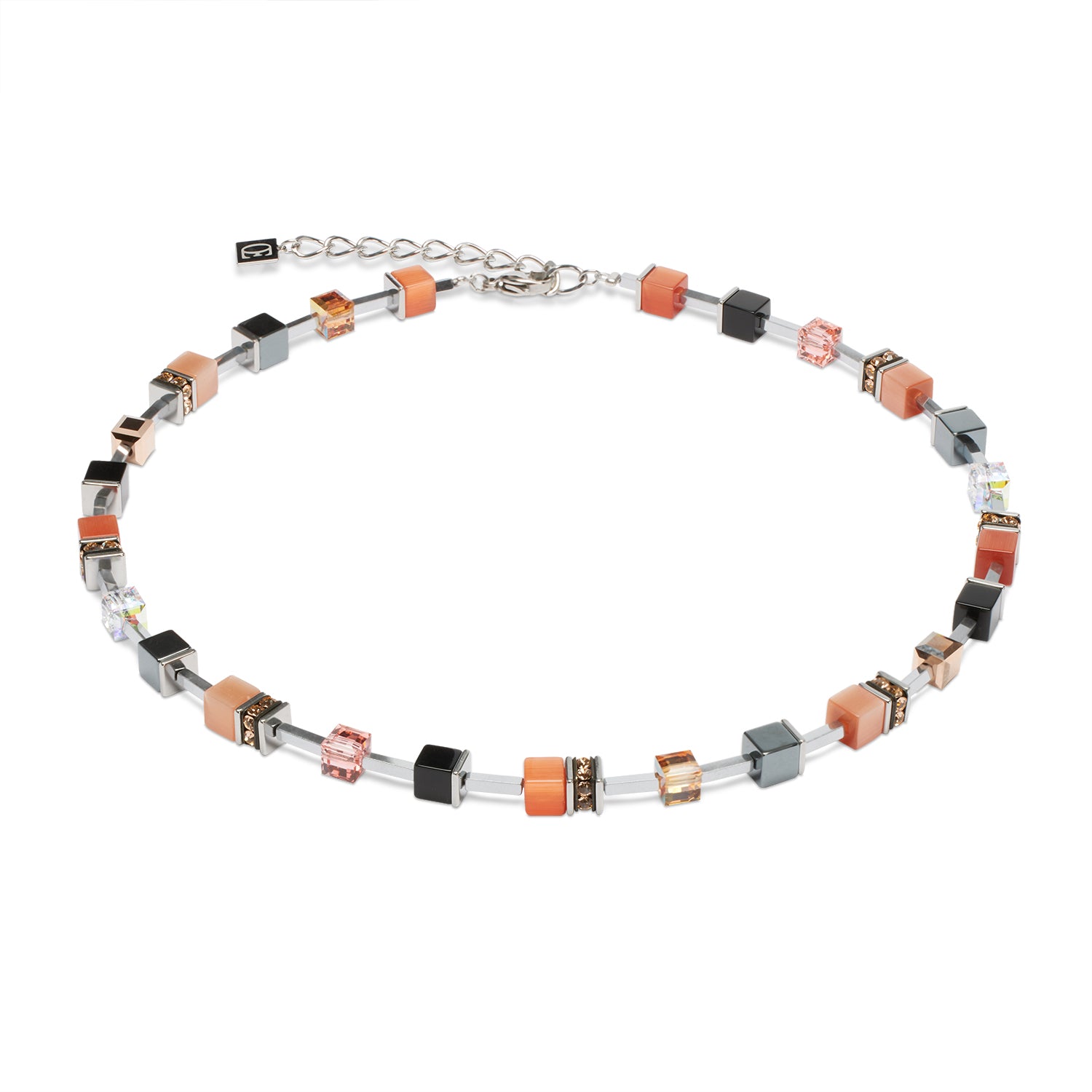 GeoCube Lite Orange, Apricot & Stainless Steel Necklace 2600/10_0200