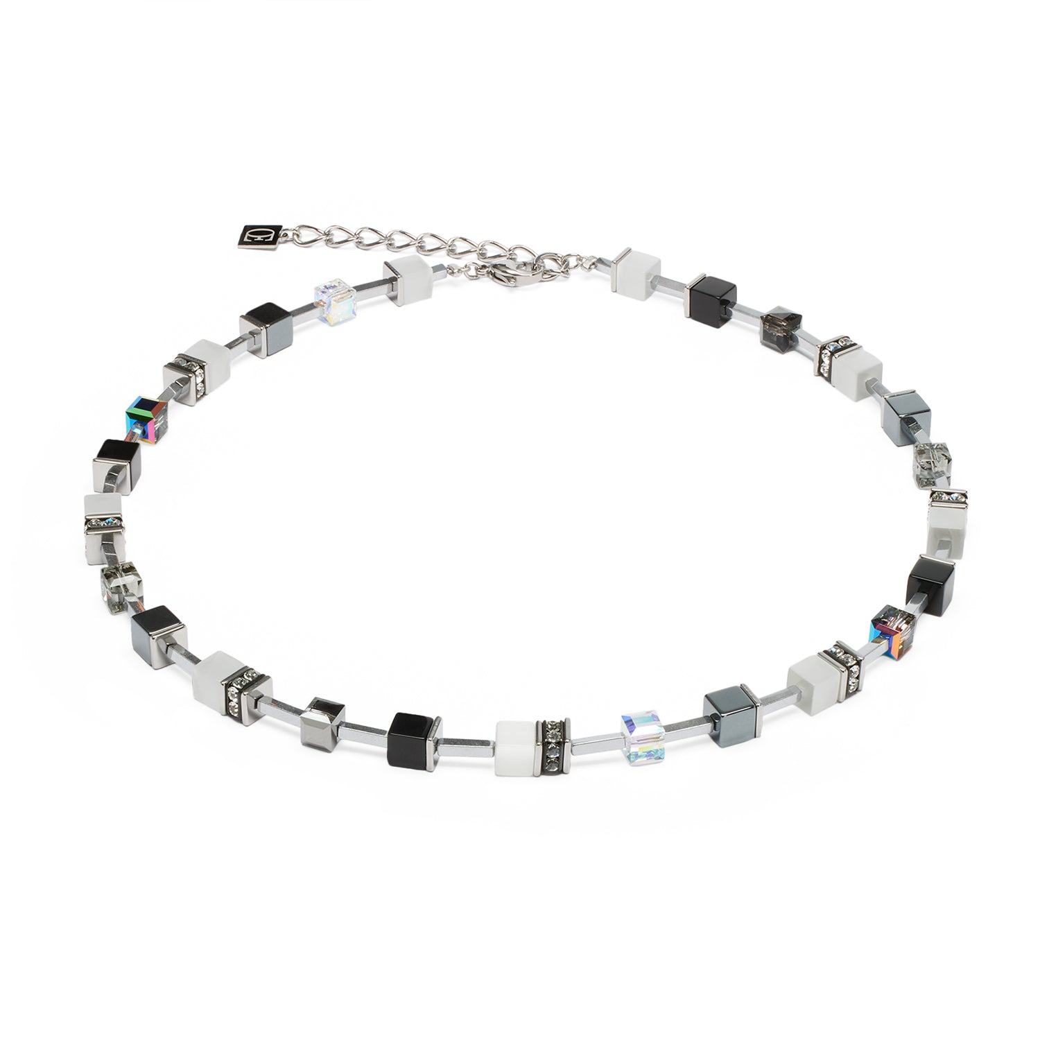 GeoCube Lite White, Grey & Stainless Steel Necklace 2600/10_1314