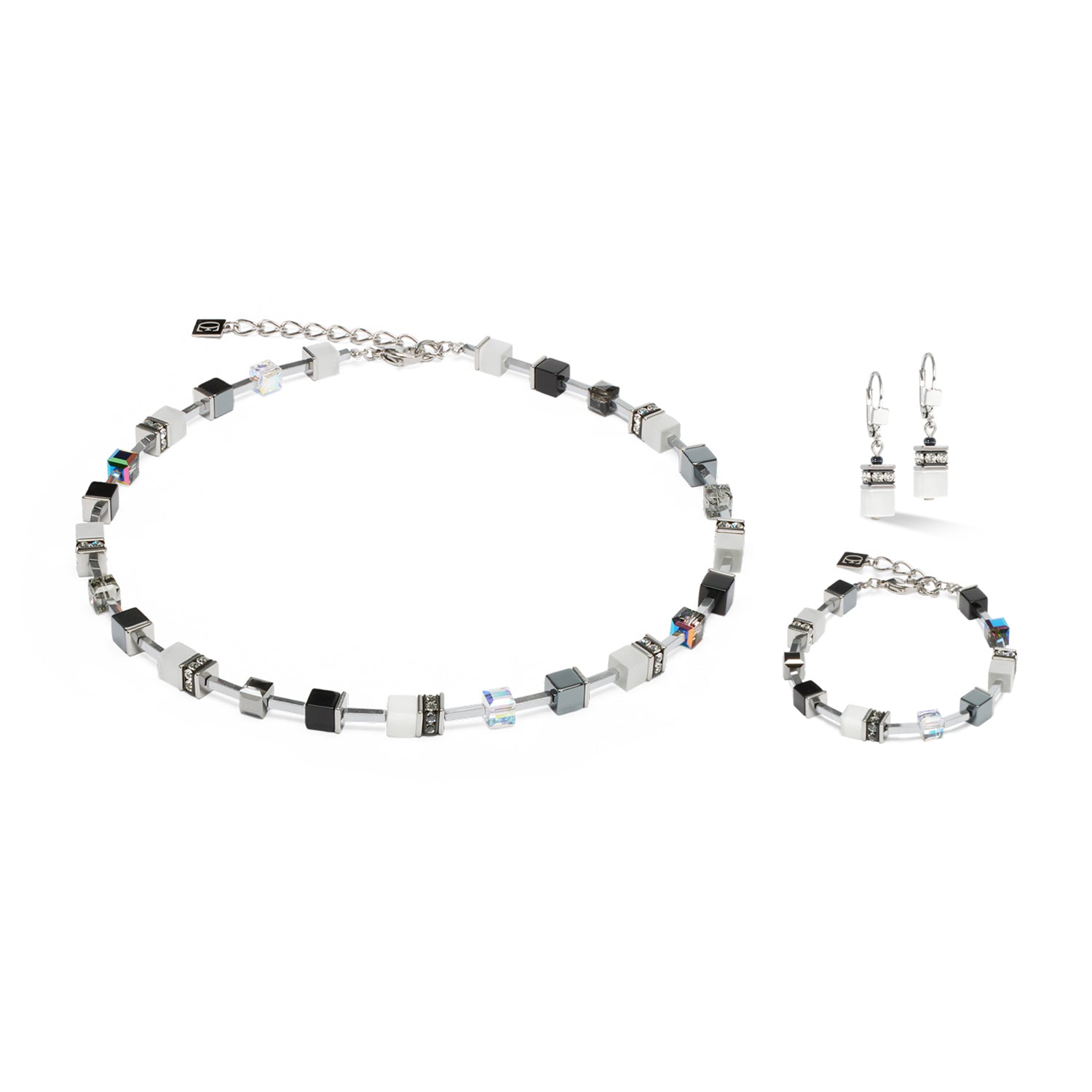 GeoCube Lite White, Grey & Stainless Steel Earrings 2600/20_1314