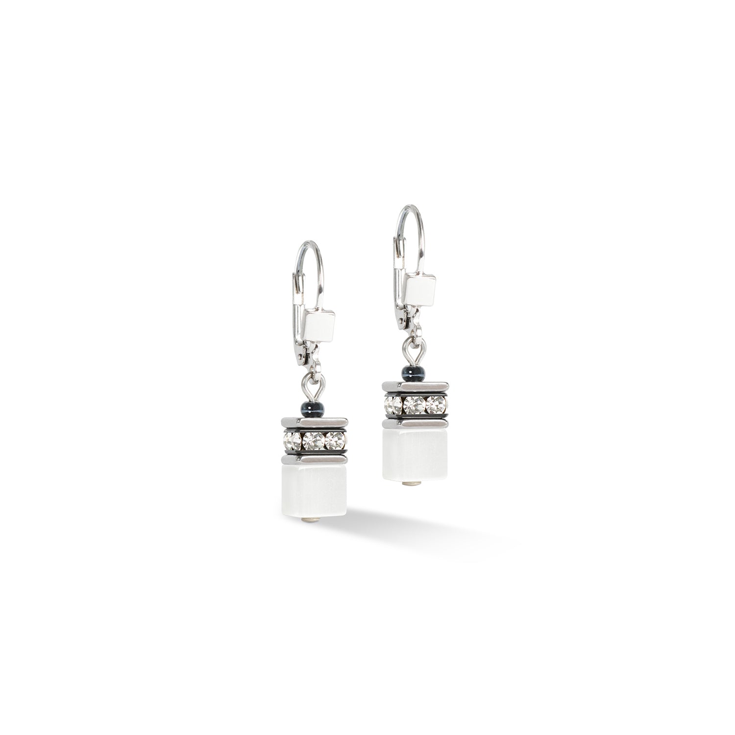 GeoCube Lite White, Grey & Stainless Steel Earrings 2600/20_1314