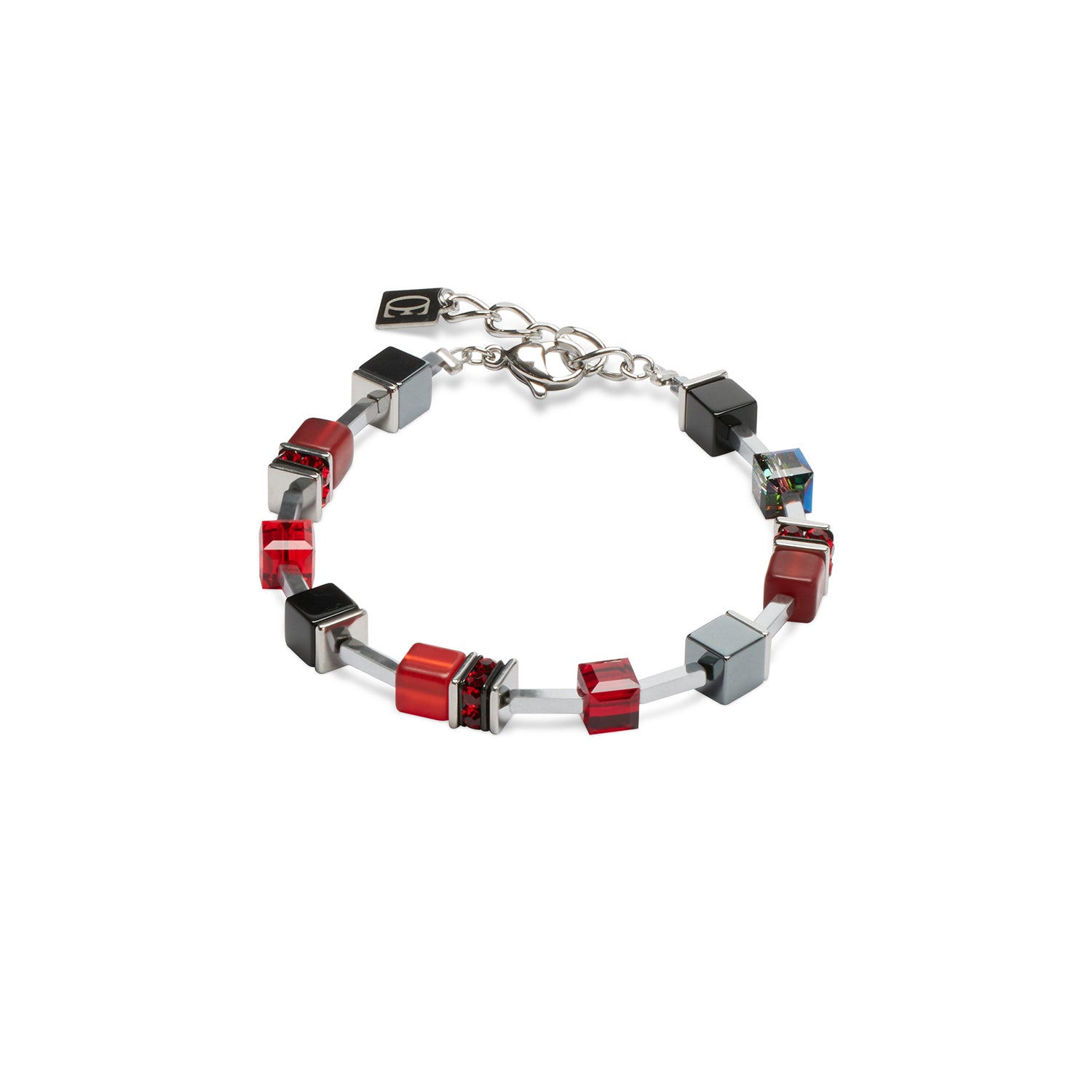 GeoCube Lite Red, Grey & Stainless Steel Bracelet 2600/30_0300