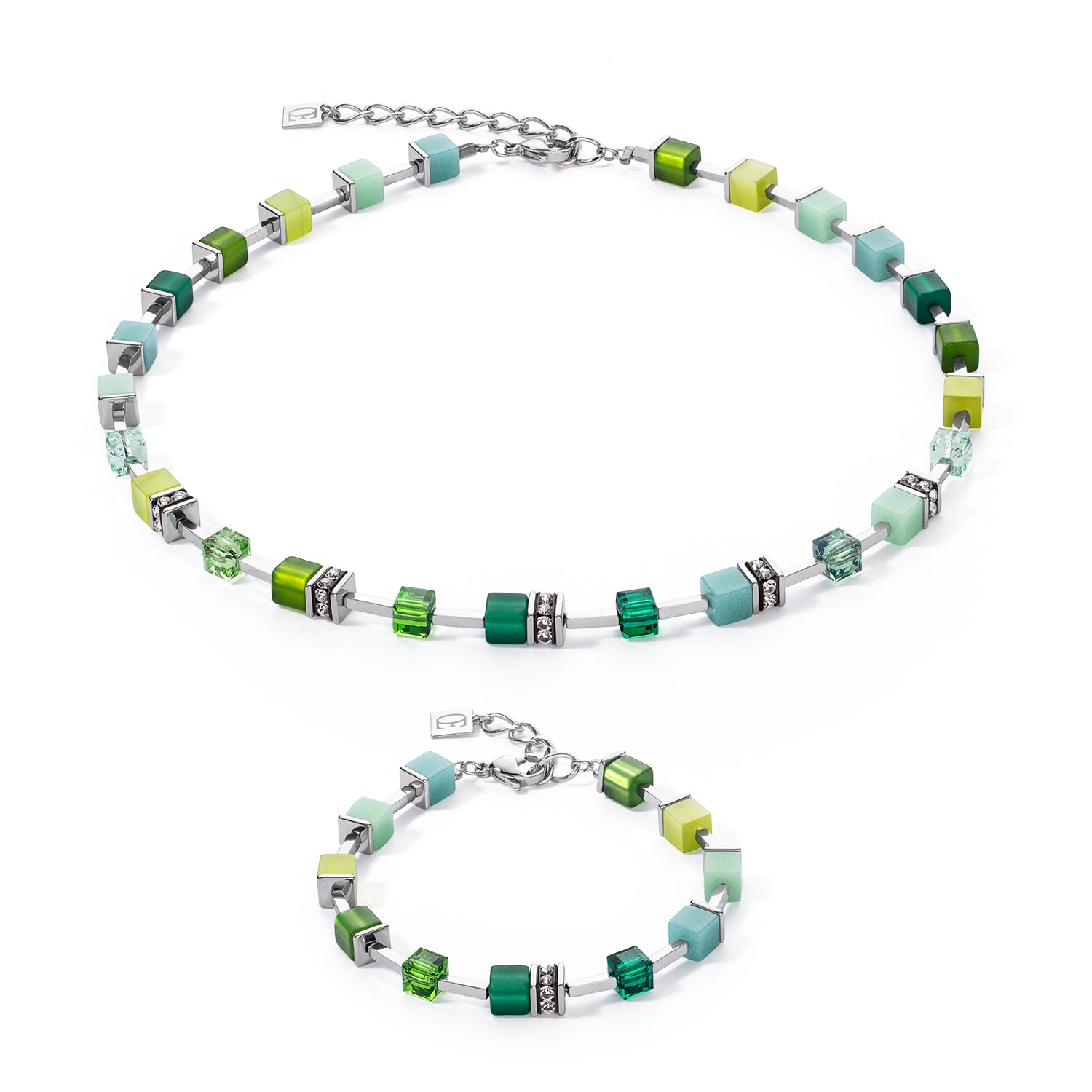 GeoCube Vibrant Green, Teal & Silver Bracelet 2700/30_0500