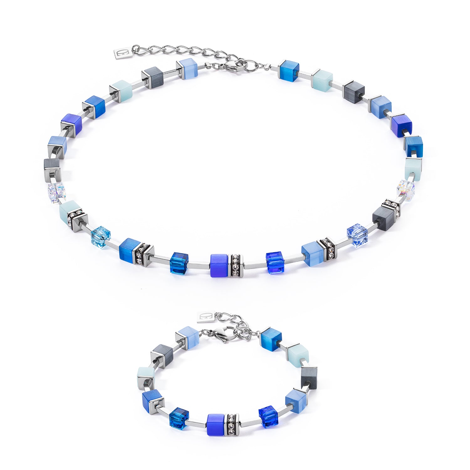 GeoCube Ocean Blues & Silver Necklace 2700/10_0700