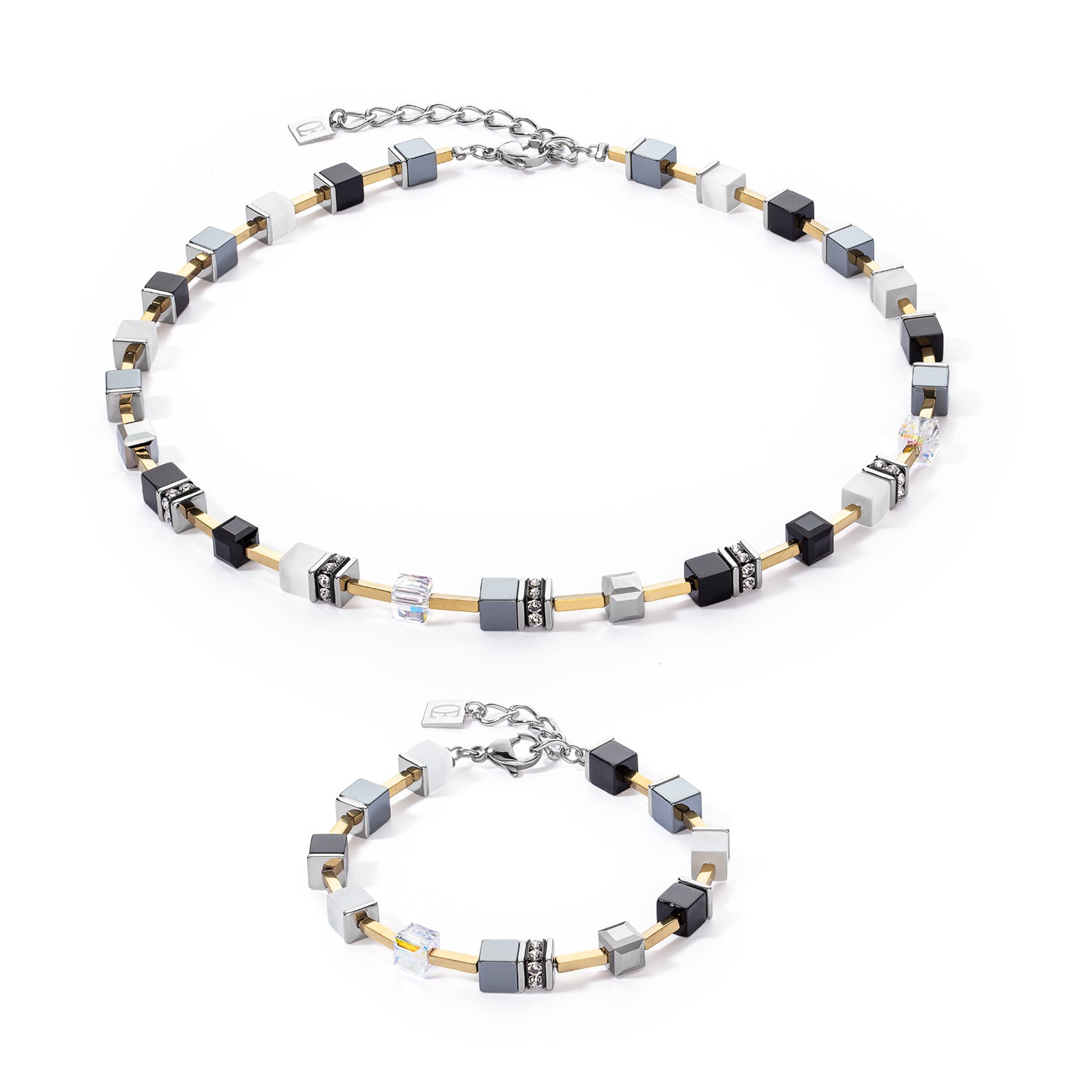 GeoCube Sleek Black, Grey, Gold & Silver Bracelet 2700/30_1333