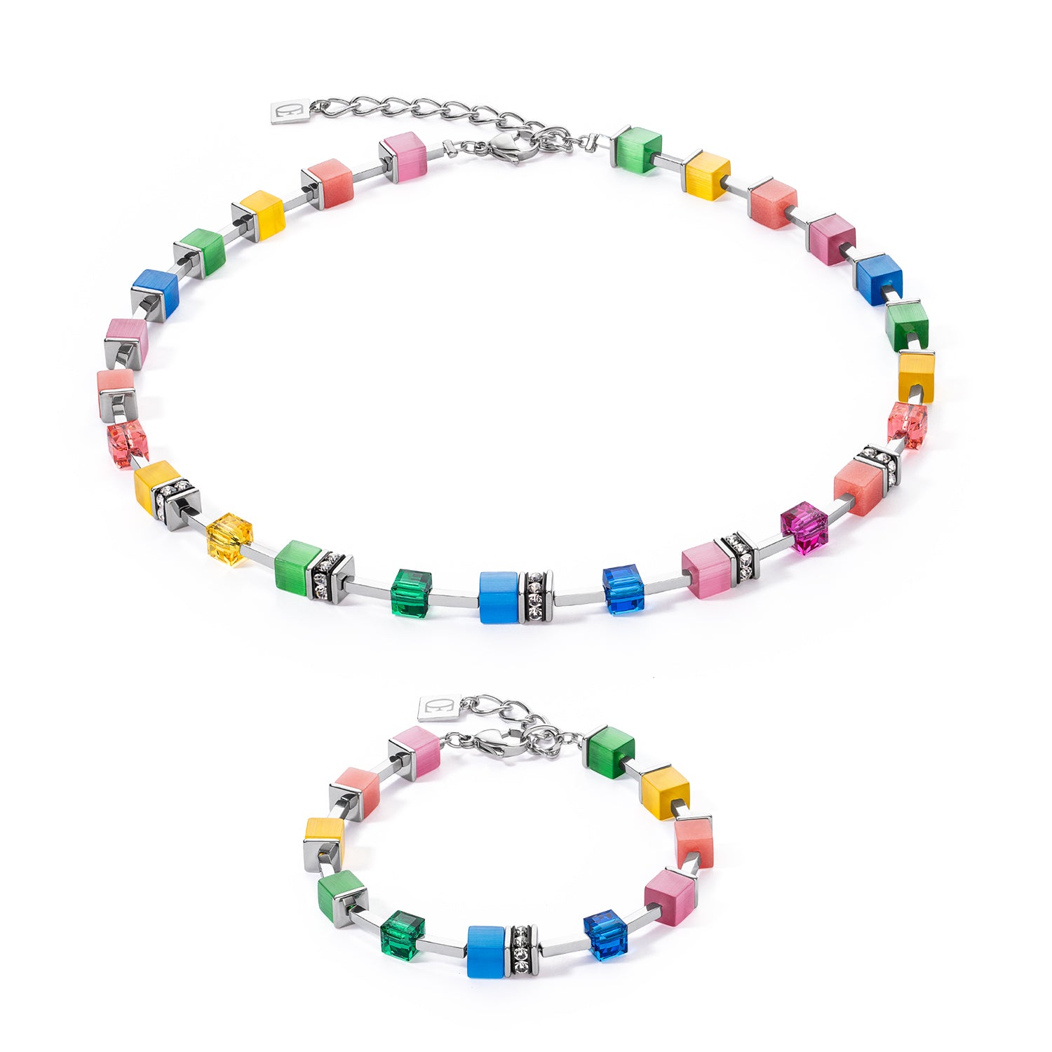 GeoCube Bright Rainbow & Silver Necklace 2700/10_1500