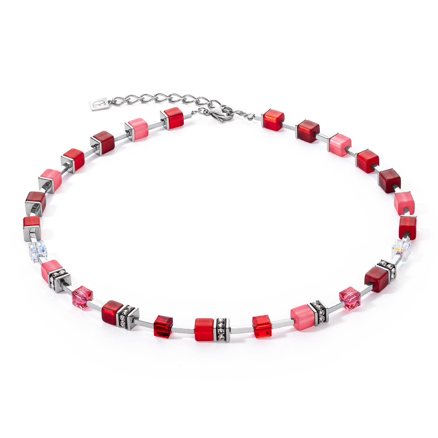 GeoCube Red, Warm Pink & Silver Necklace 2700/10_0300