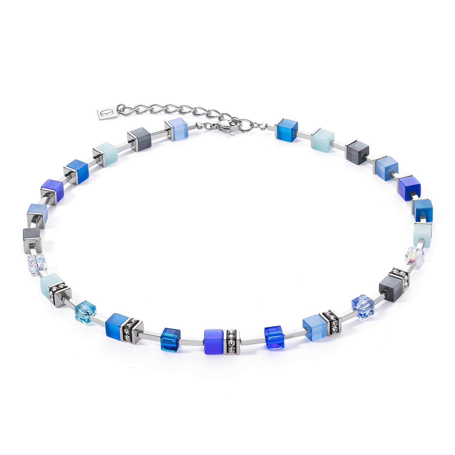 GeoCube Ocean Blues & Silver Necklace 2700/10_0700