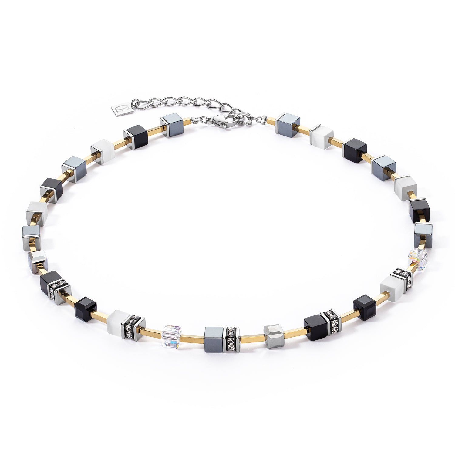 GeoCube Sleek Black, Grey, Gold & Silver Necklace 2700/10_1333