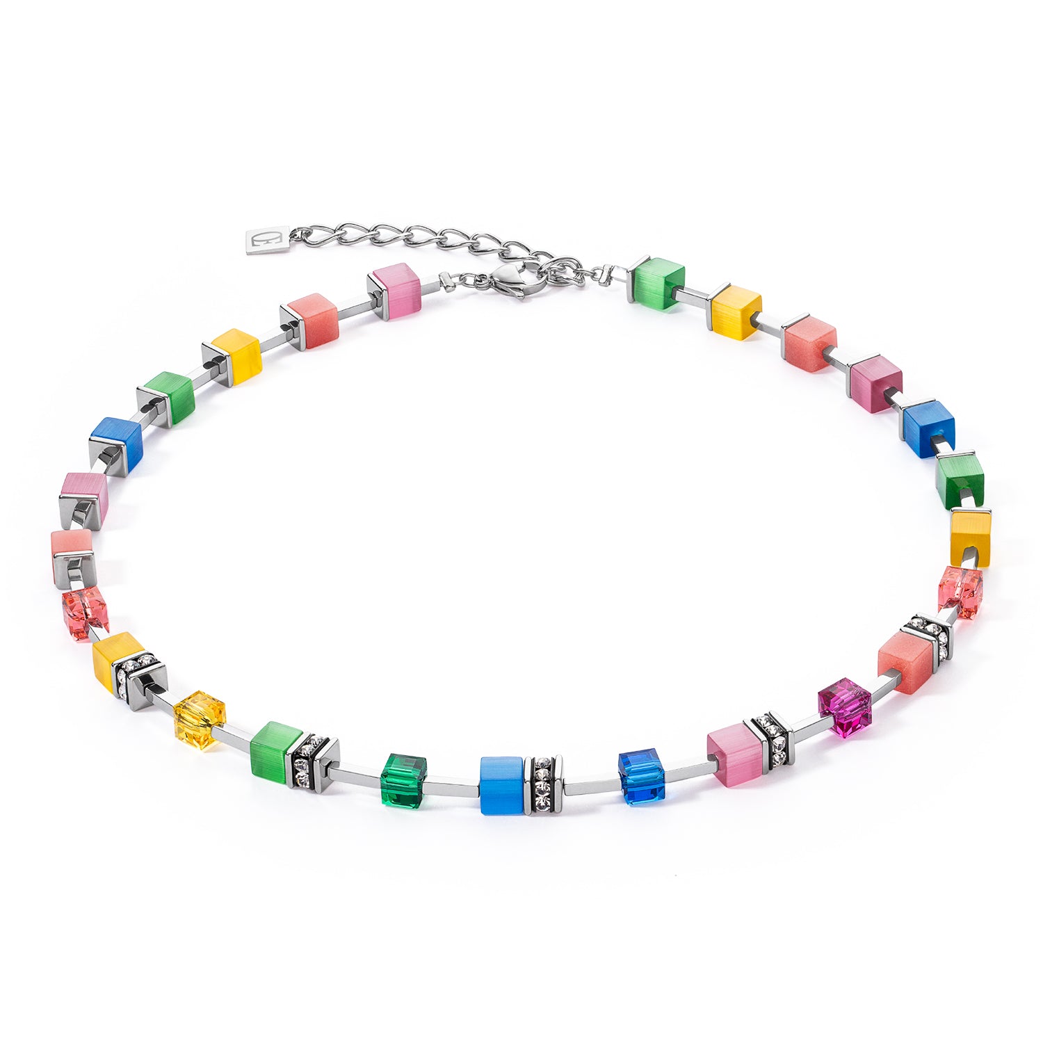 GeoCube Bright Rainbow & Silver Necklace 2700/10_1500