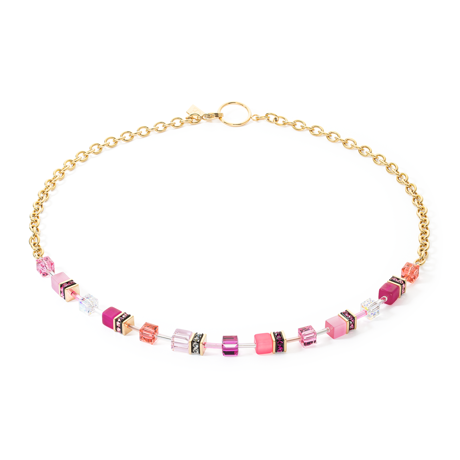 GeoCube Magenta & Gold Chain Necklace 3038/10_0416