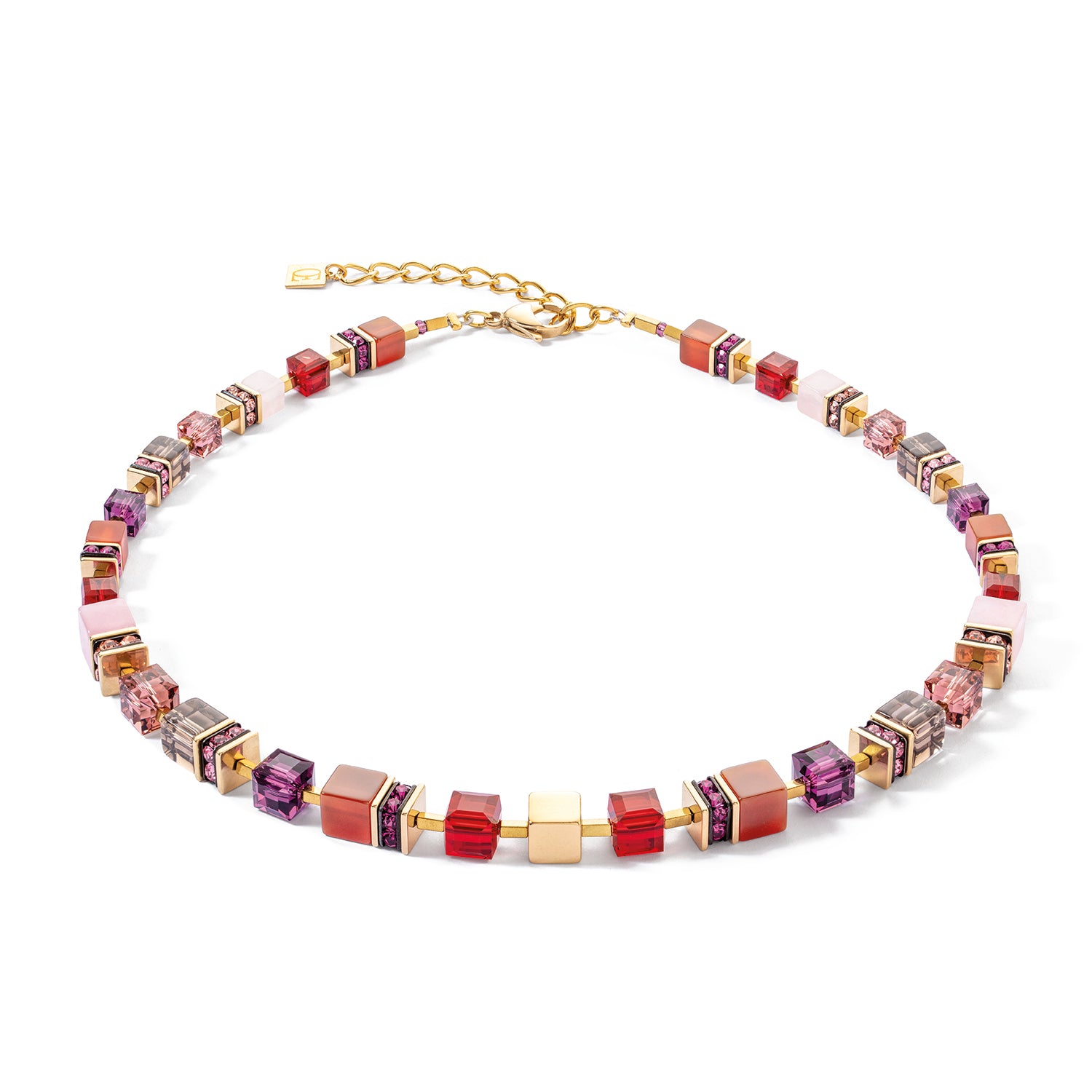 GeoCube Precious Gold Red Smoke Necklace 3039/10_0316
