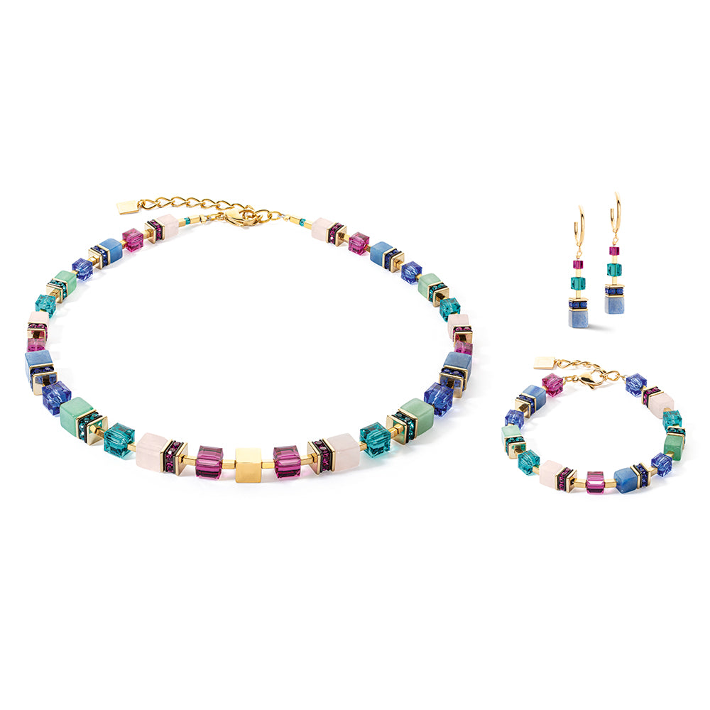 GeoCube Precious Statement Gold & Multicolour Necklace 3039/10_1561