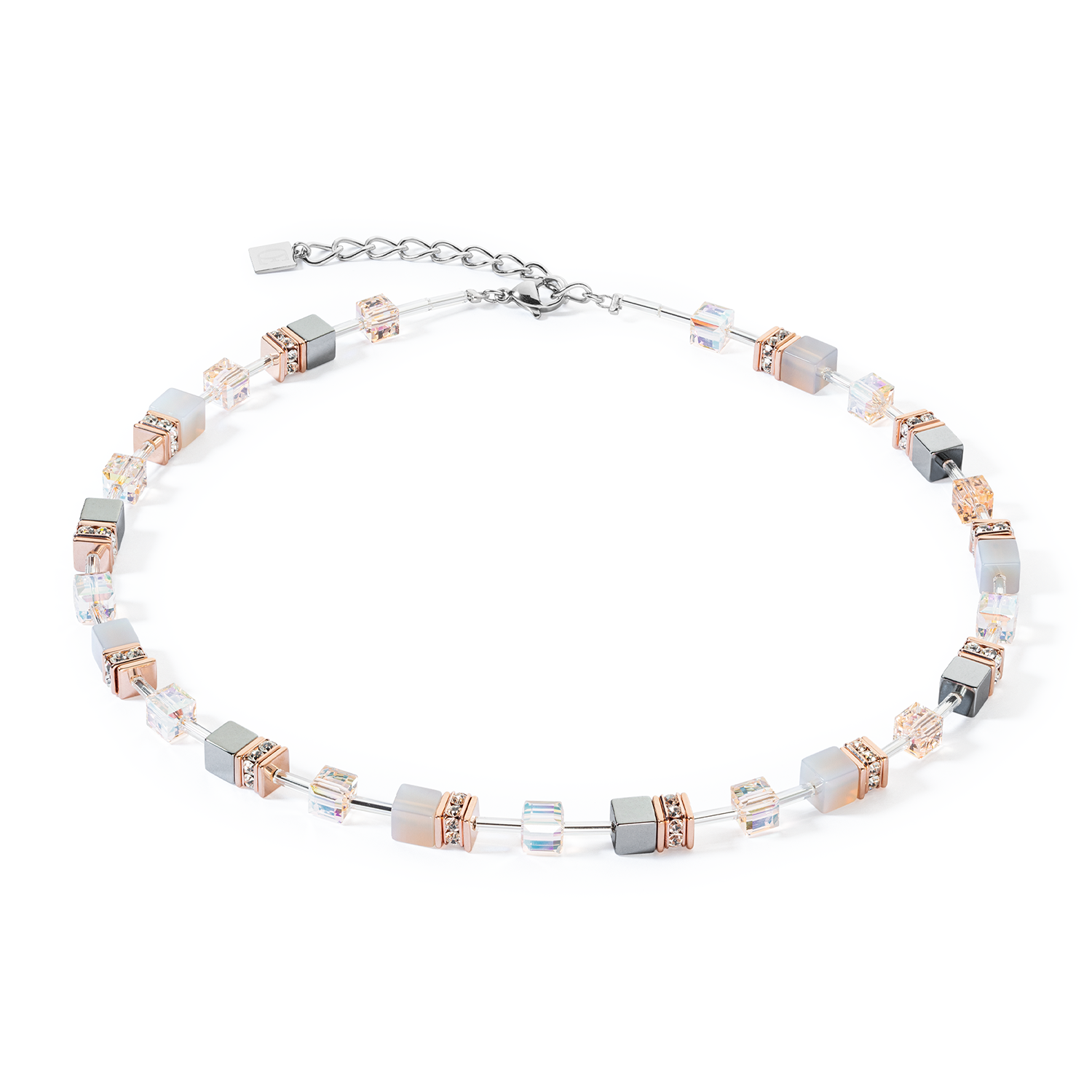 Geo Cube Agate & Rose Gold Stainless Steel Necklace 4017/10_0235