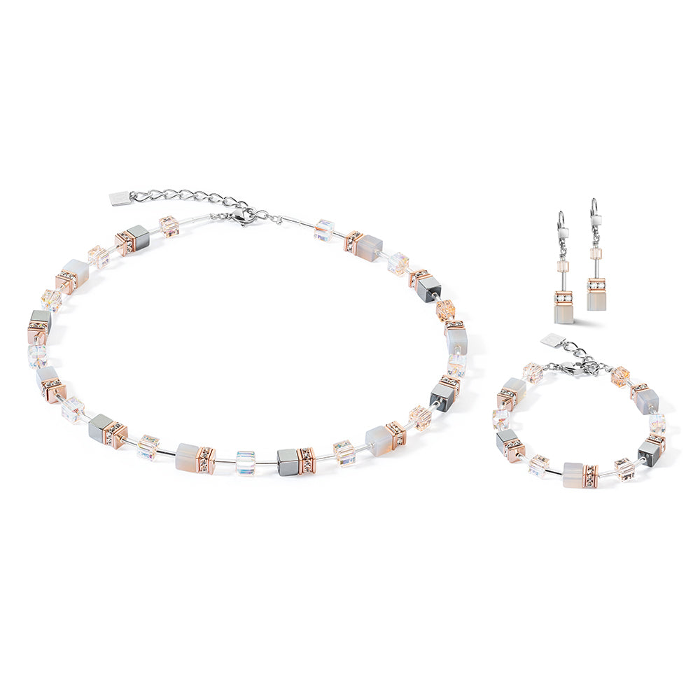 Geo Cube Agate & Rose Gold Stainless Steel Necklace 4017/10_0235