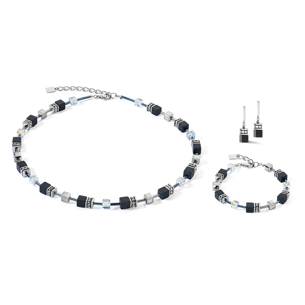 Geo Cube Black Onyx Stainless Steel Necklace 4018/10_1318