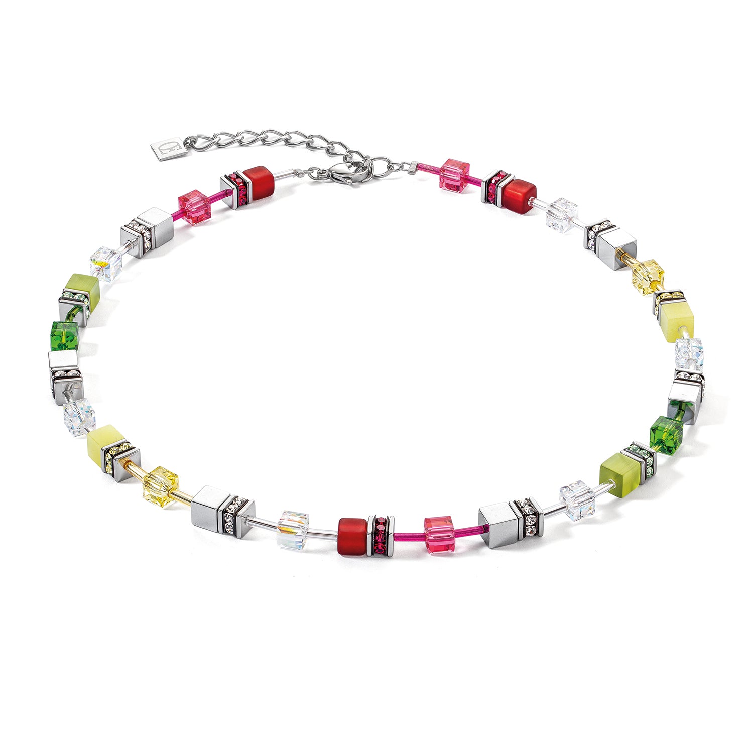 GeoCube Citrus Green & Red Necklace 4023/10_0305