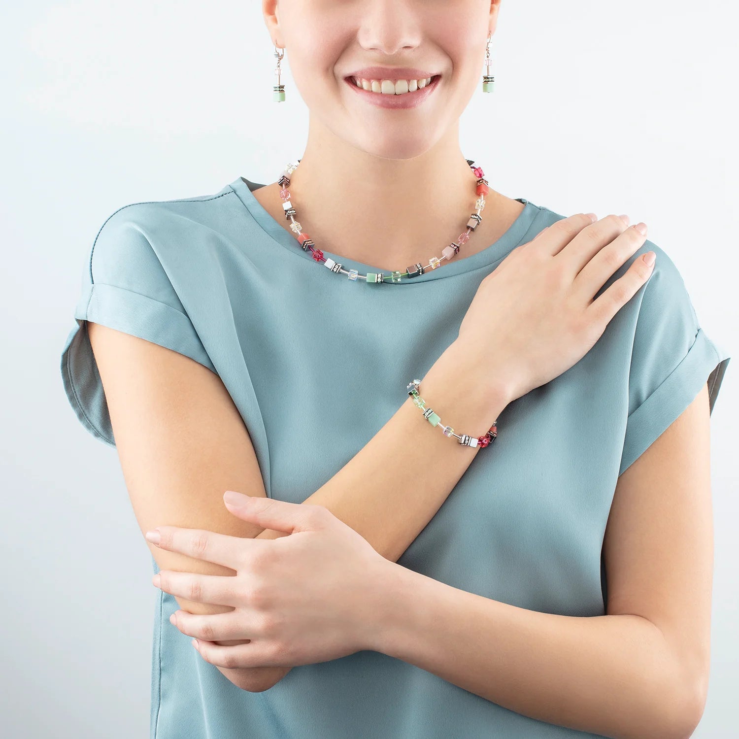 GeoCube Green-Pink Necklace 4023/10_0504