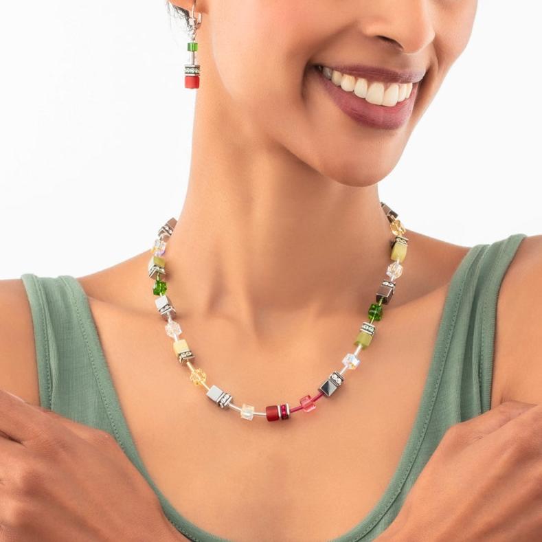 GeoCube Citrus Green & Red Necklace 4023/10_0305