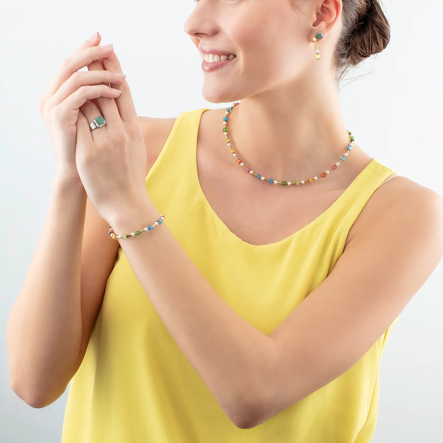 Mini Cubes & Pearls Mix Gold-Rainbow Bracelet 4356/30_1516