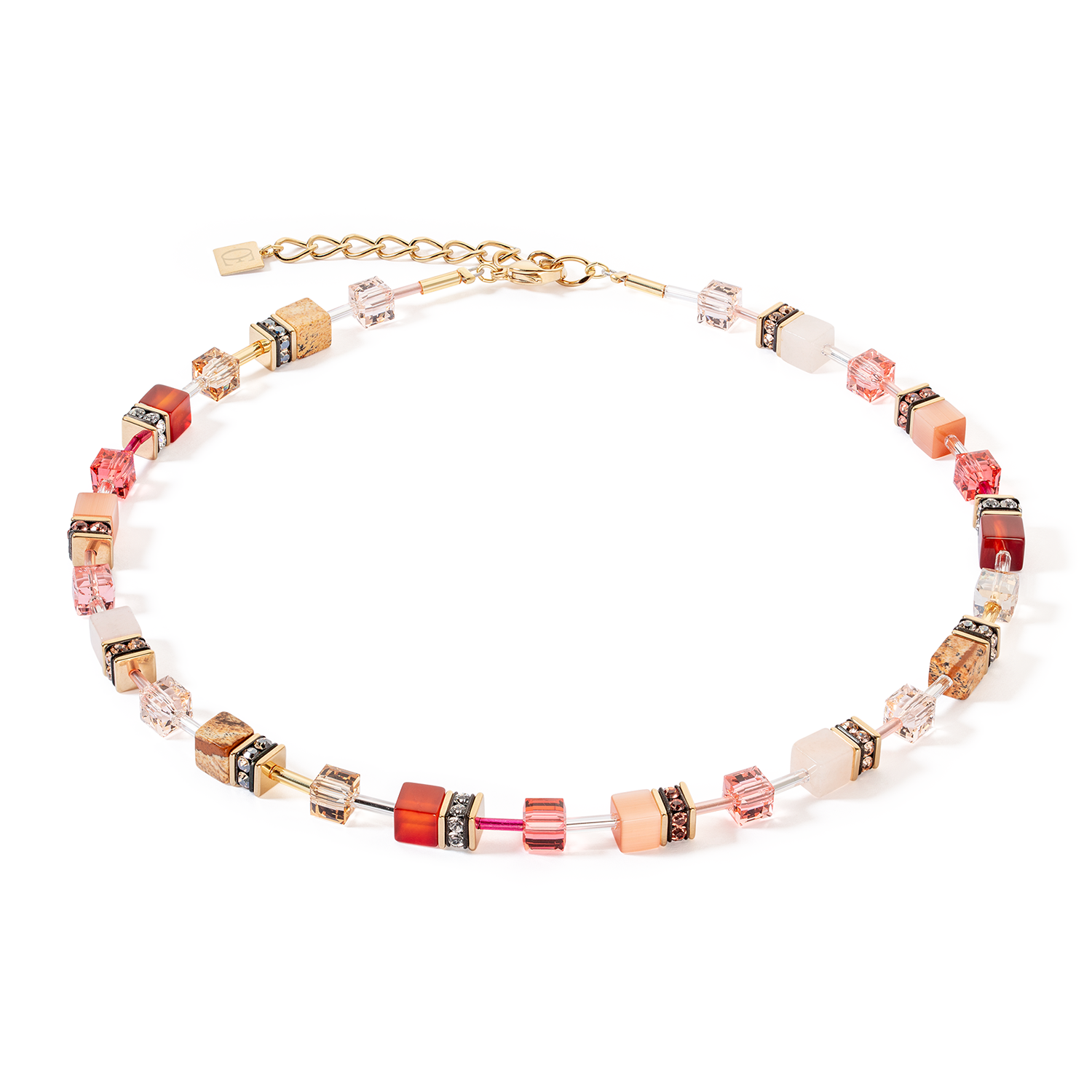 GeoCube Iconic Precious Red & Beige Necklace 4905/10_0310