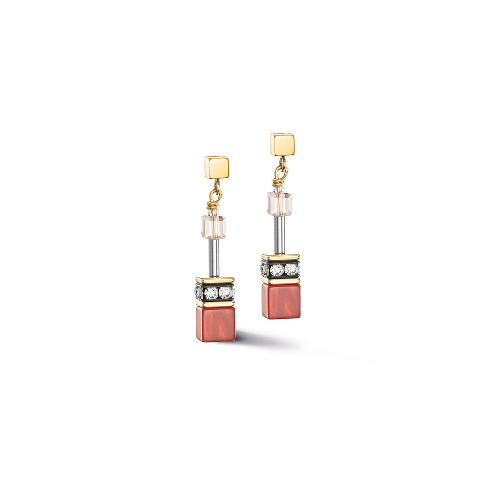 Geo Cube Iconic Precious Red & Beige Earrings 4905/21_0310