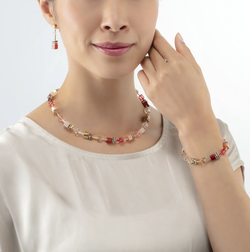 GeoCube Iconic Precious Red & Beige Necklace 4905/10_0310