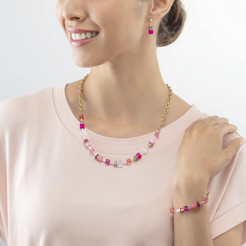 GeoCube Magenta & Gold Chain Necklace 3038/10_0416