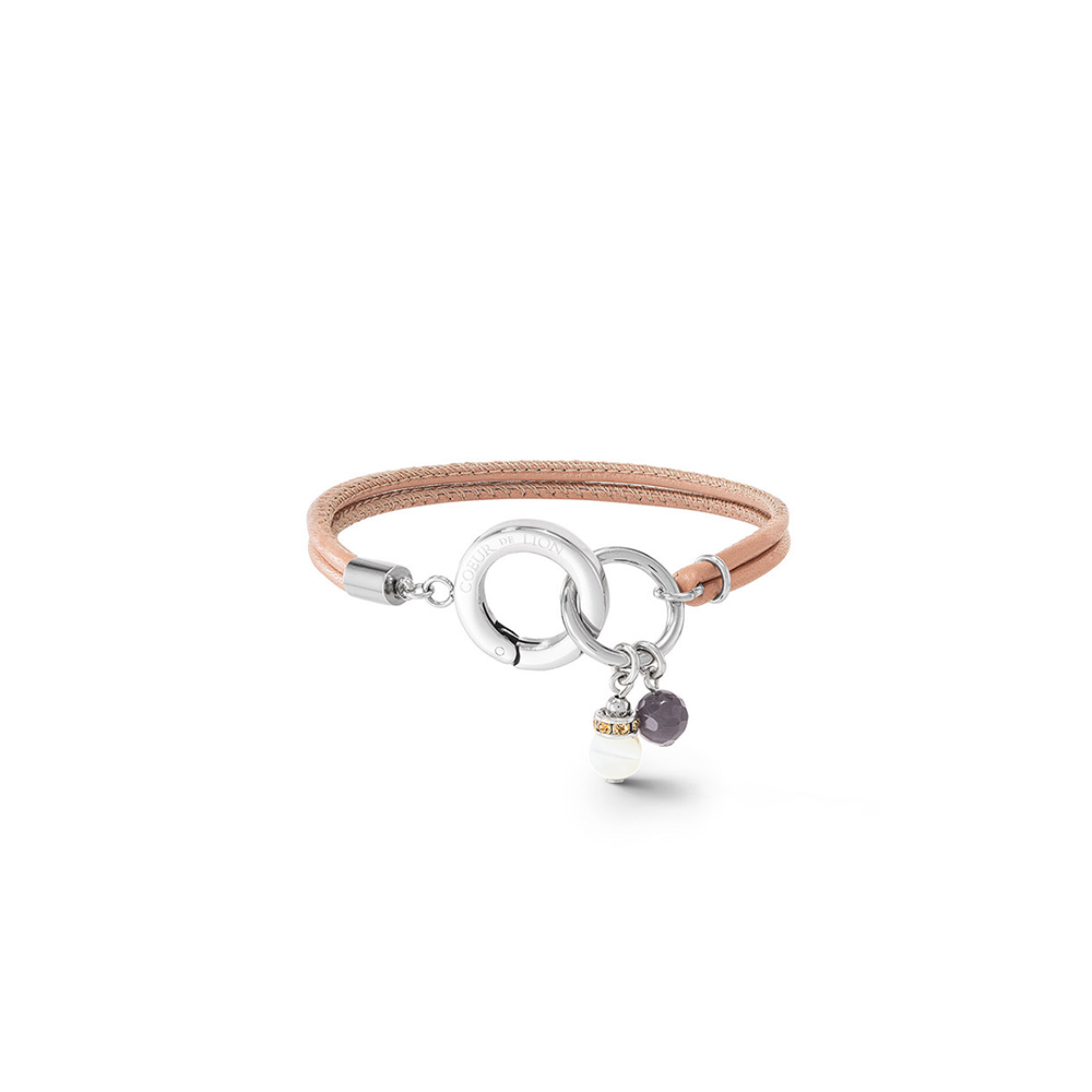 Tan Leather Bracelet with Stainless Steel & Pendants 0123_30_1022