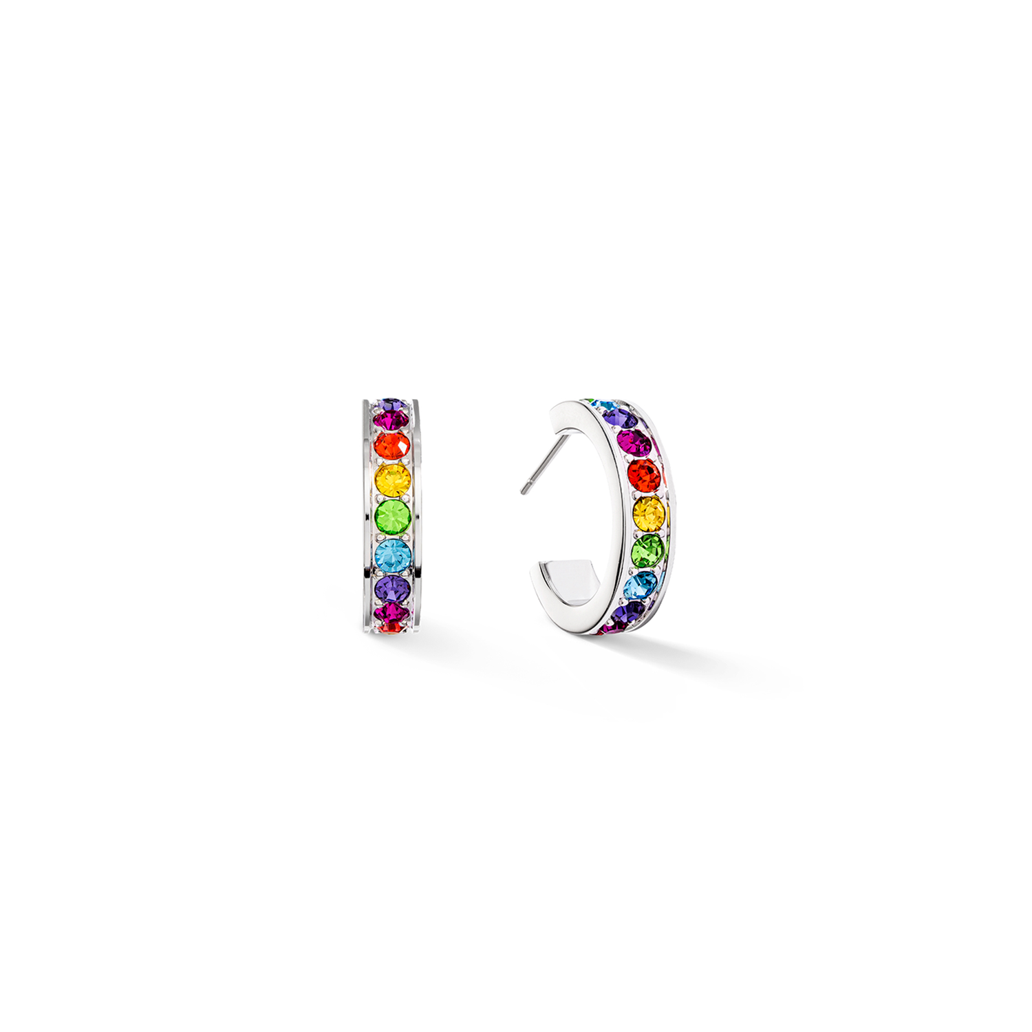 Hoop Wide Stainless Steel & Bright Rainbow Crystal Pavé Earrings 0131/21_1517