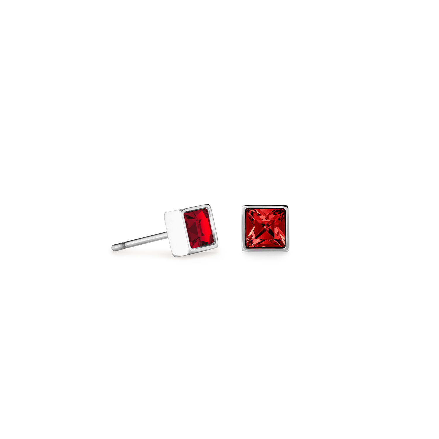 Brilliant Square Small Stud Earrings with Crystals 0501/21_0317 - Royal Red