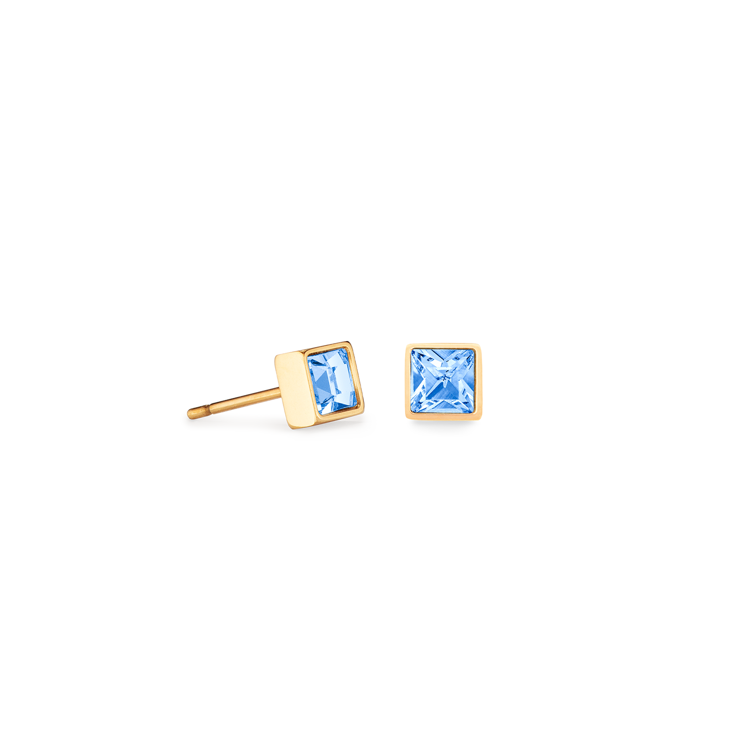 Brilliant Square Small Stud Earrings with Crystals 0501/21_0755 - Blue
