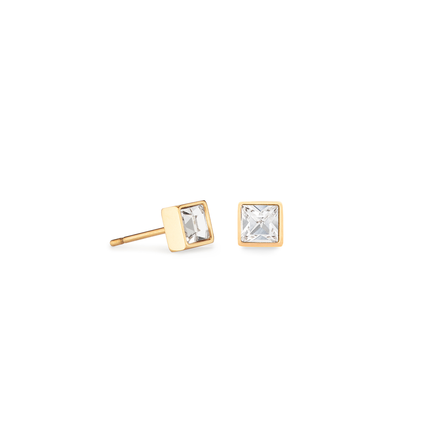 Brilliant Square Small Stud Earrings with Crystals 0501/21_1816 -  Crystal Gold