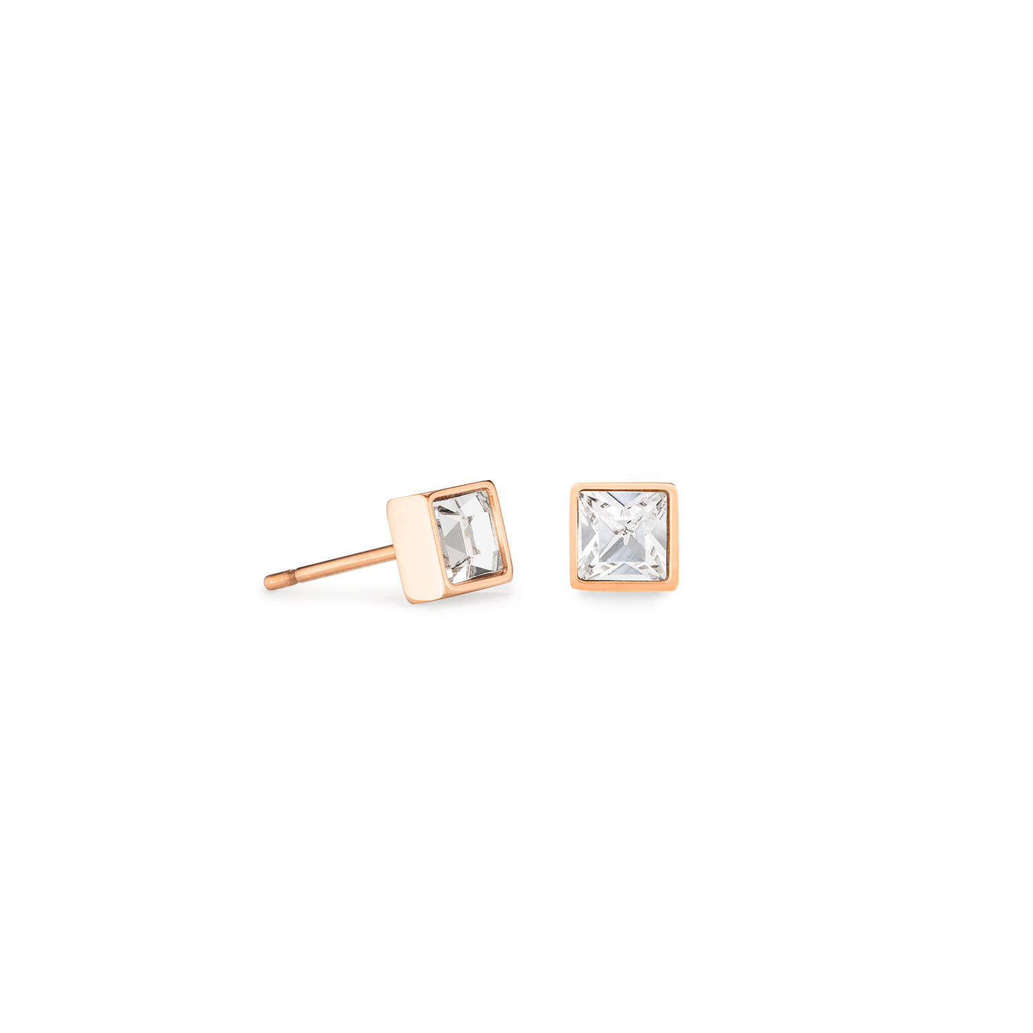 Brilliant Square Small Stud Earrings with Crystals 0501/21_1822 - Crystal Rose Gold