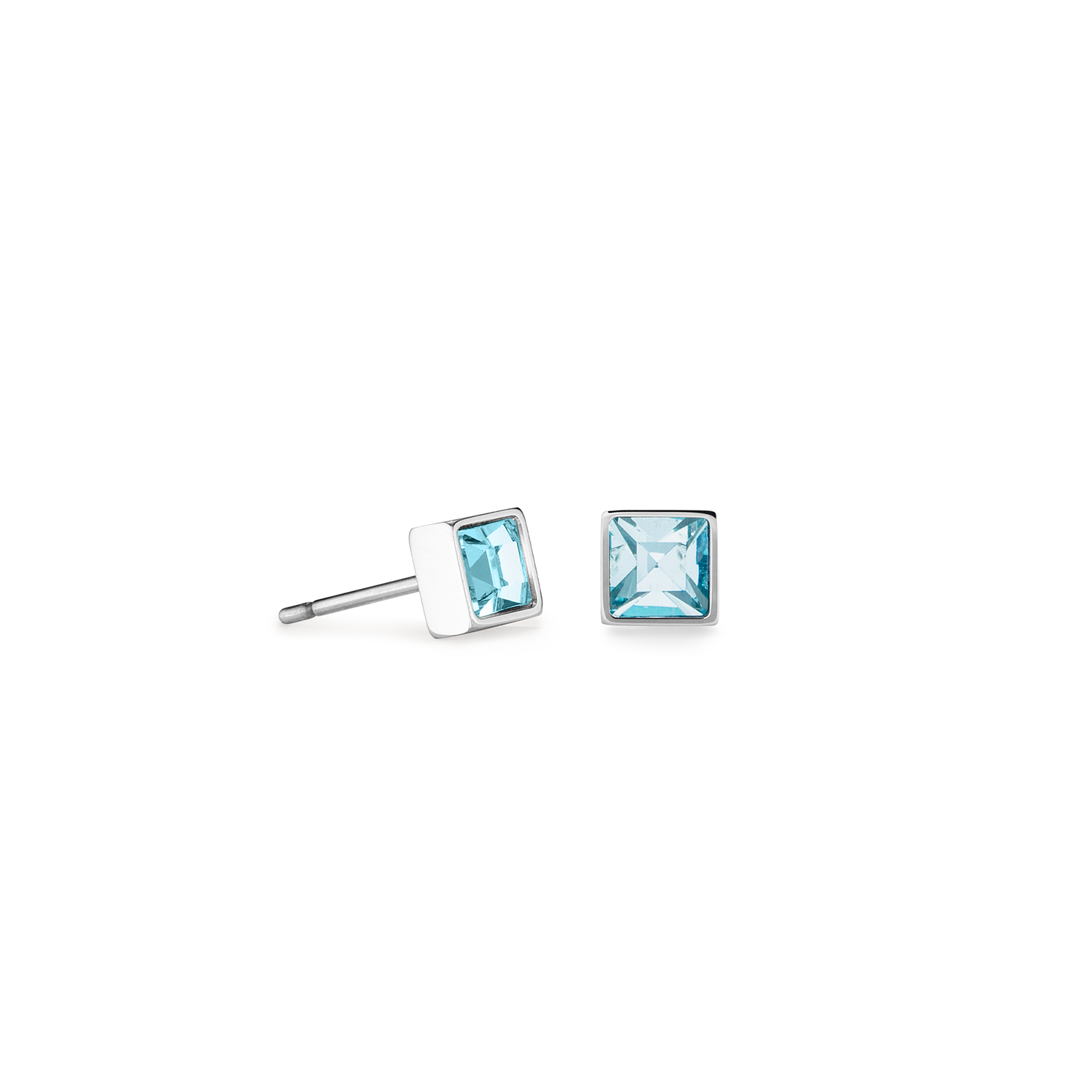 Brilliant Square Small Stud Earrings with Crystals 0501/21_2017 - Sky Blue