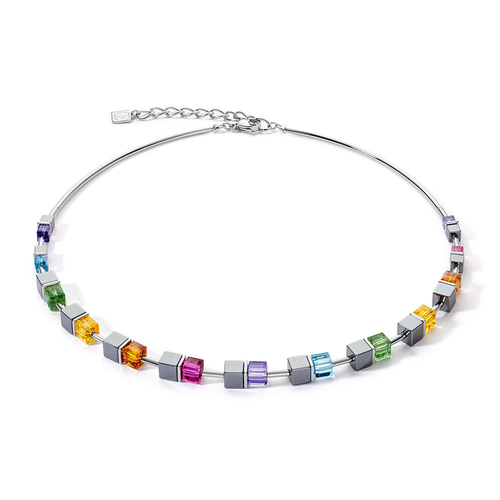 GeoCube Bright Rainbow & Grey Hematite Necklace 5020/10_1500