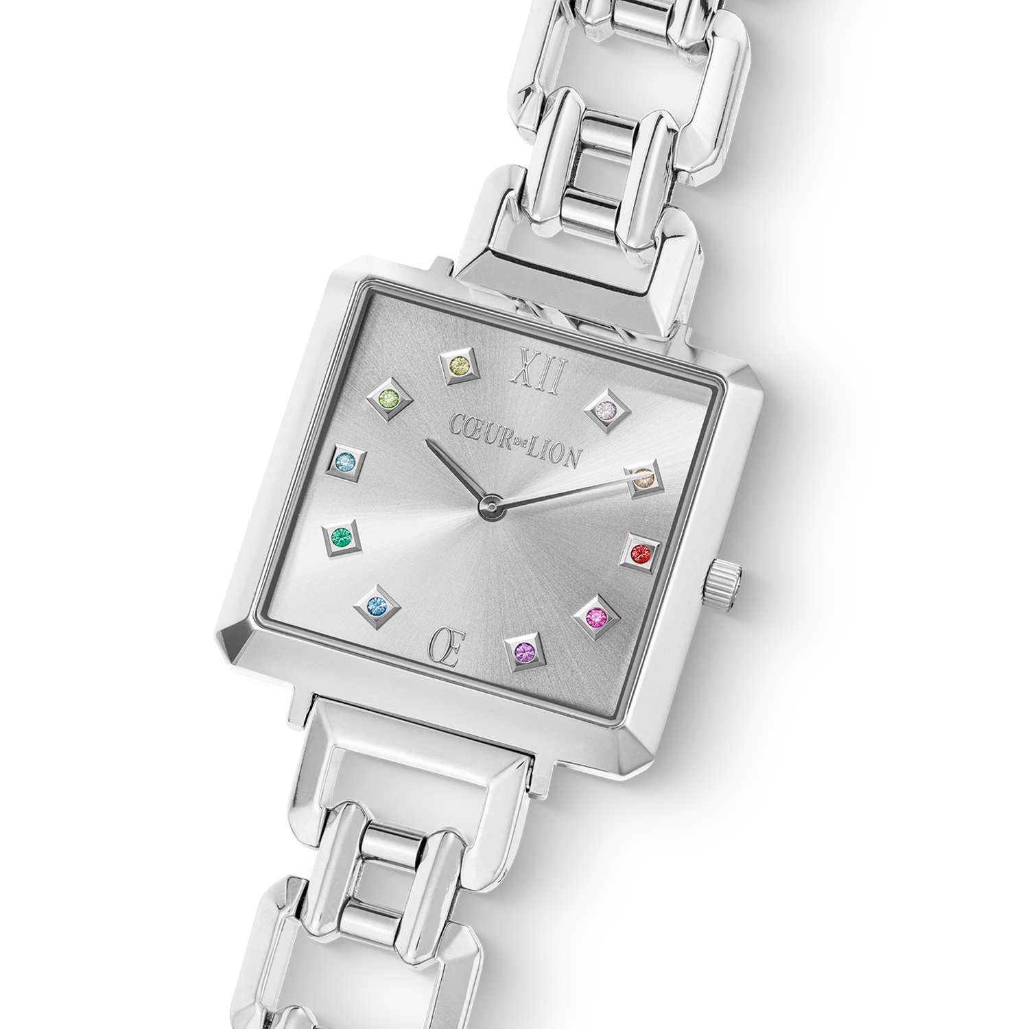 All Silver with Multicoloured Crystals Iconic Cube Watch 7630_74_117