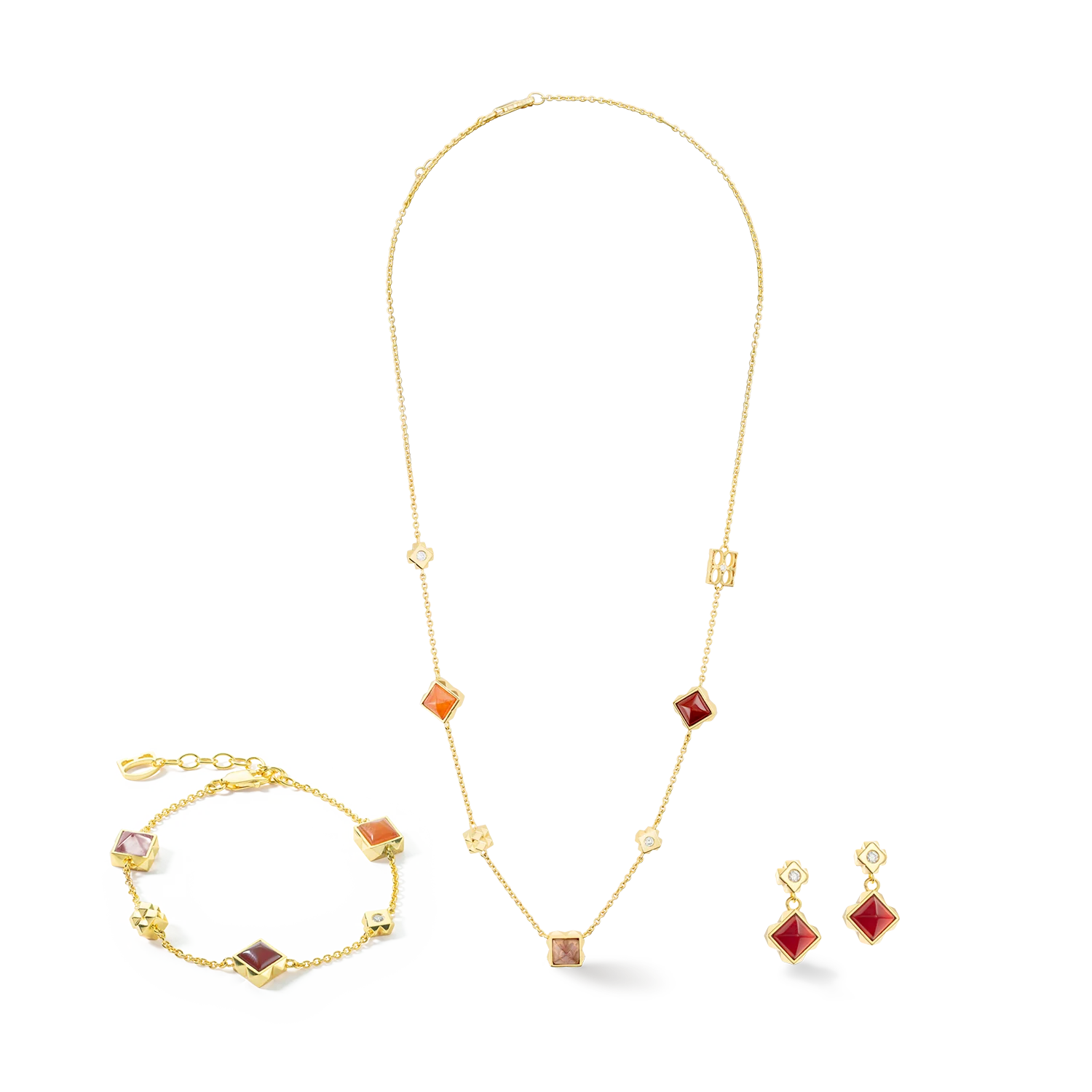 Fine Edition Gold, Red, Burnt Orange Square Earrings 1035/21_0316