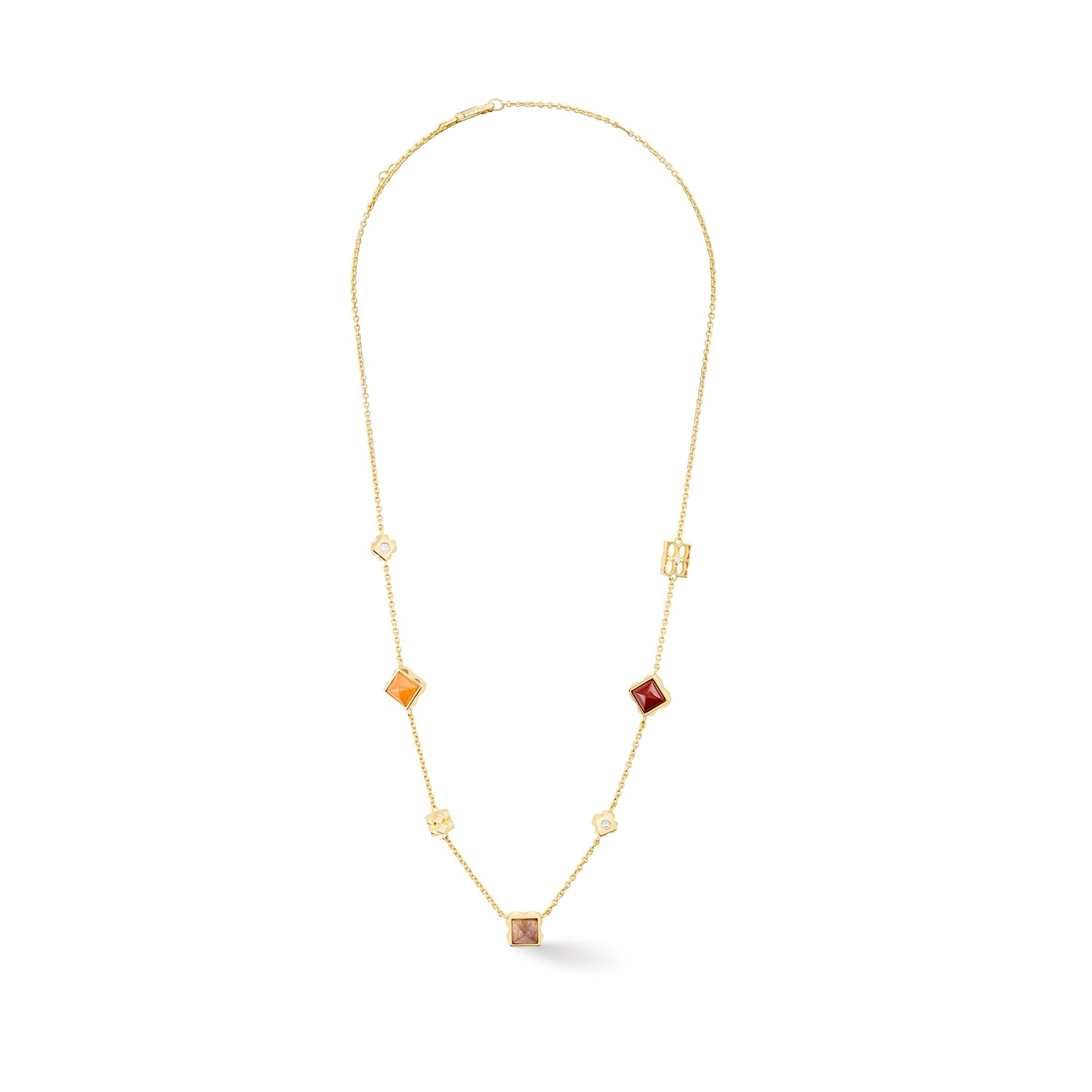 Fine Edition Gold, Red, Burnt Orange Square Necklace 1035/10_0316