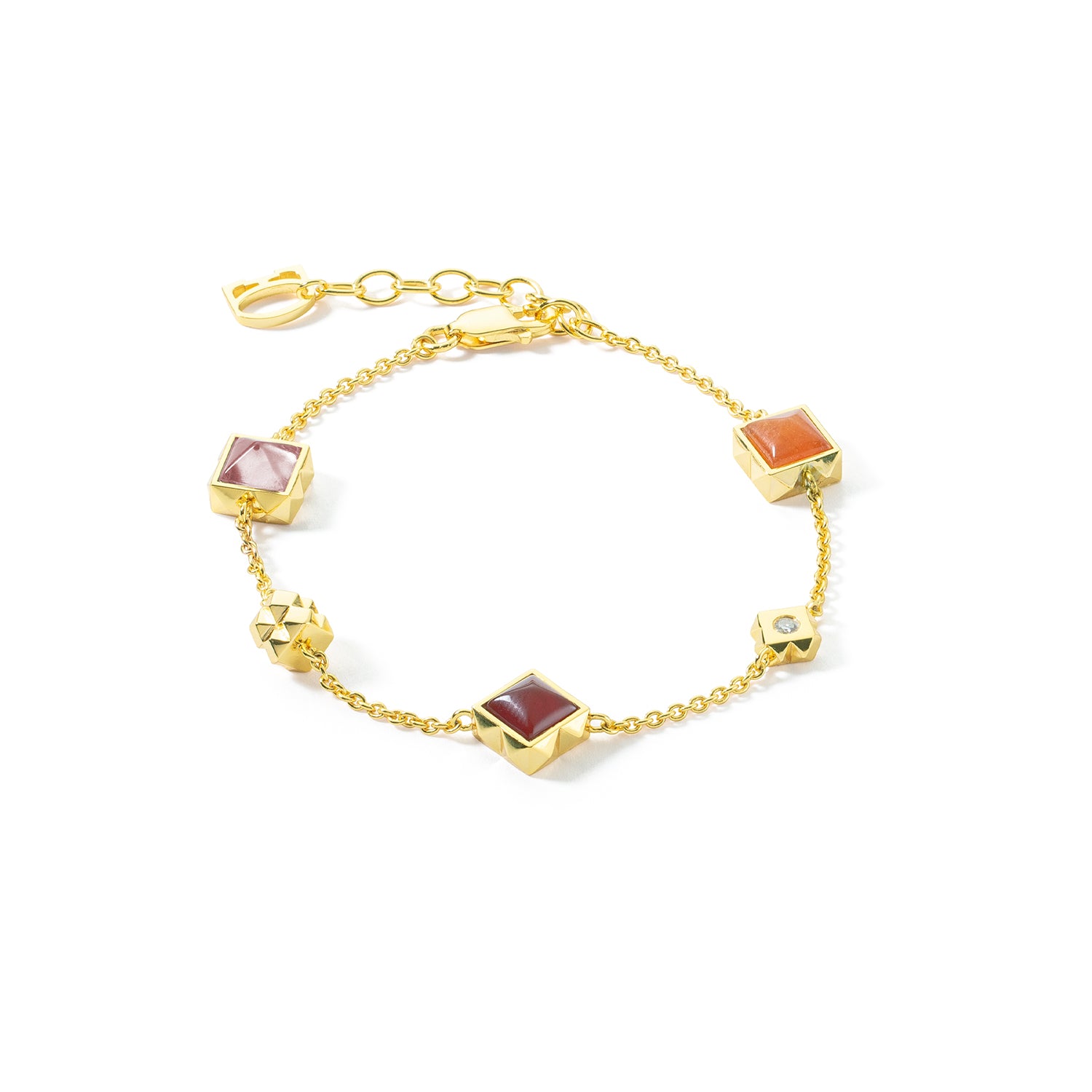 Fine Edition Gold, Red, Burnt Orange Square Bracelet 1035/30_0316
