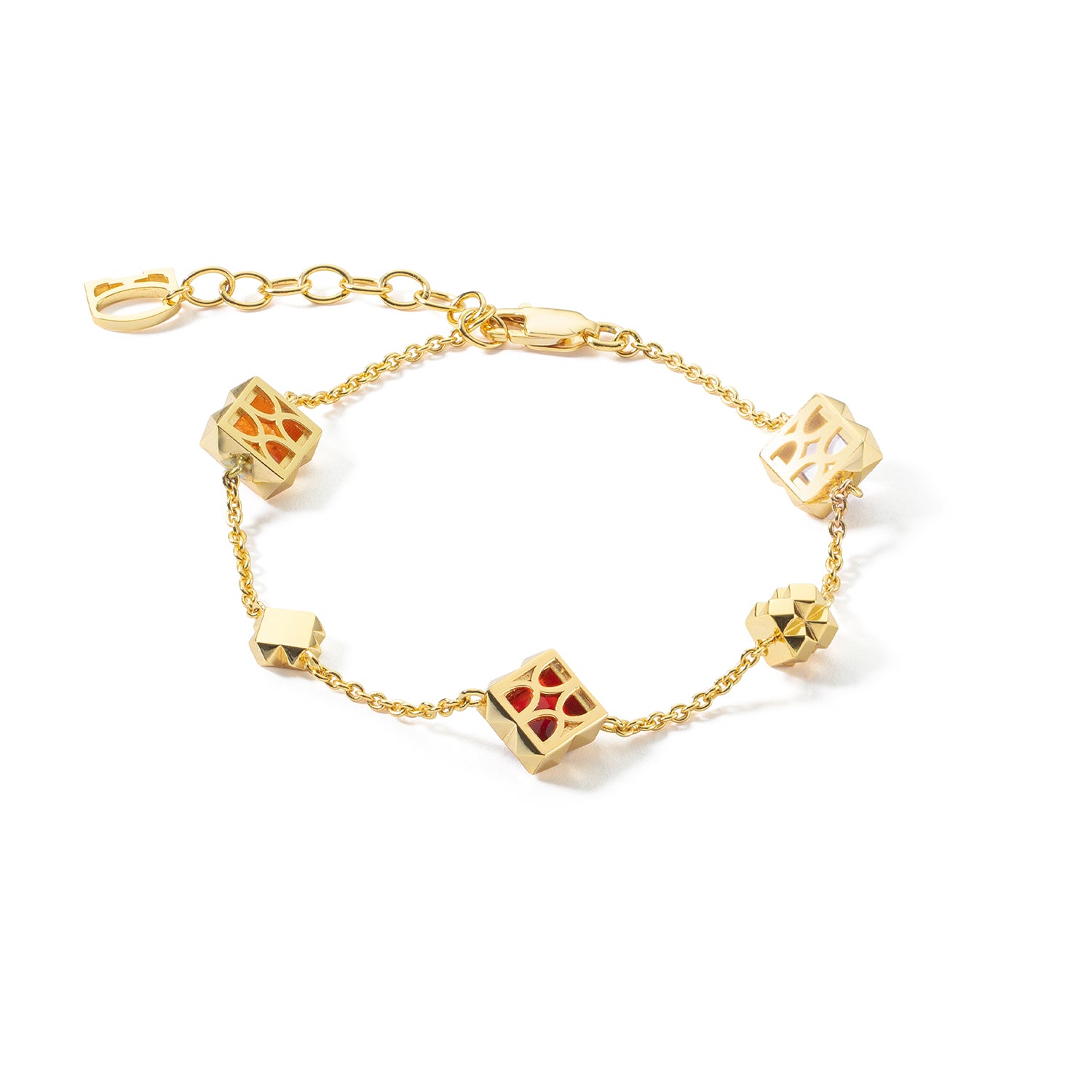 Fine Edition Gold, Red, Burnt Orange Square Bracelet 1035/30_0316