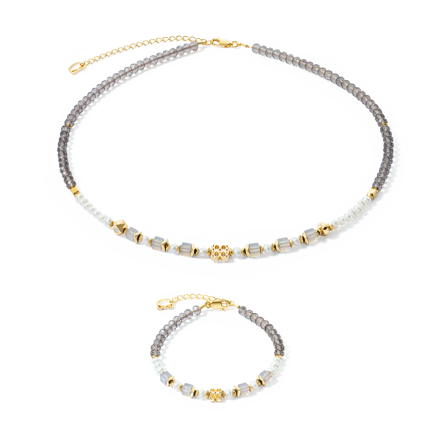 Fine Edition Gold, Smoky Taupe & Freshwater Pearl Necklace 1037/10_1016