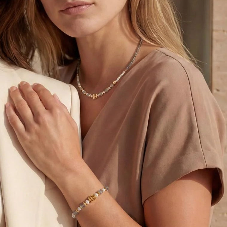 Fine Edition Gold, Smoky Taupe & Freshwater Pearl Bracelet 1037/30_1016