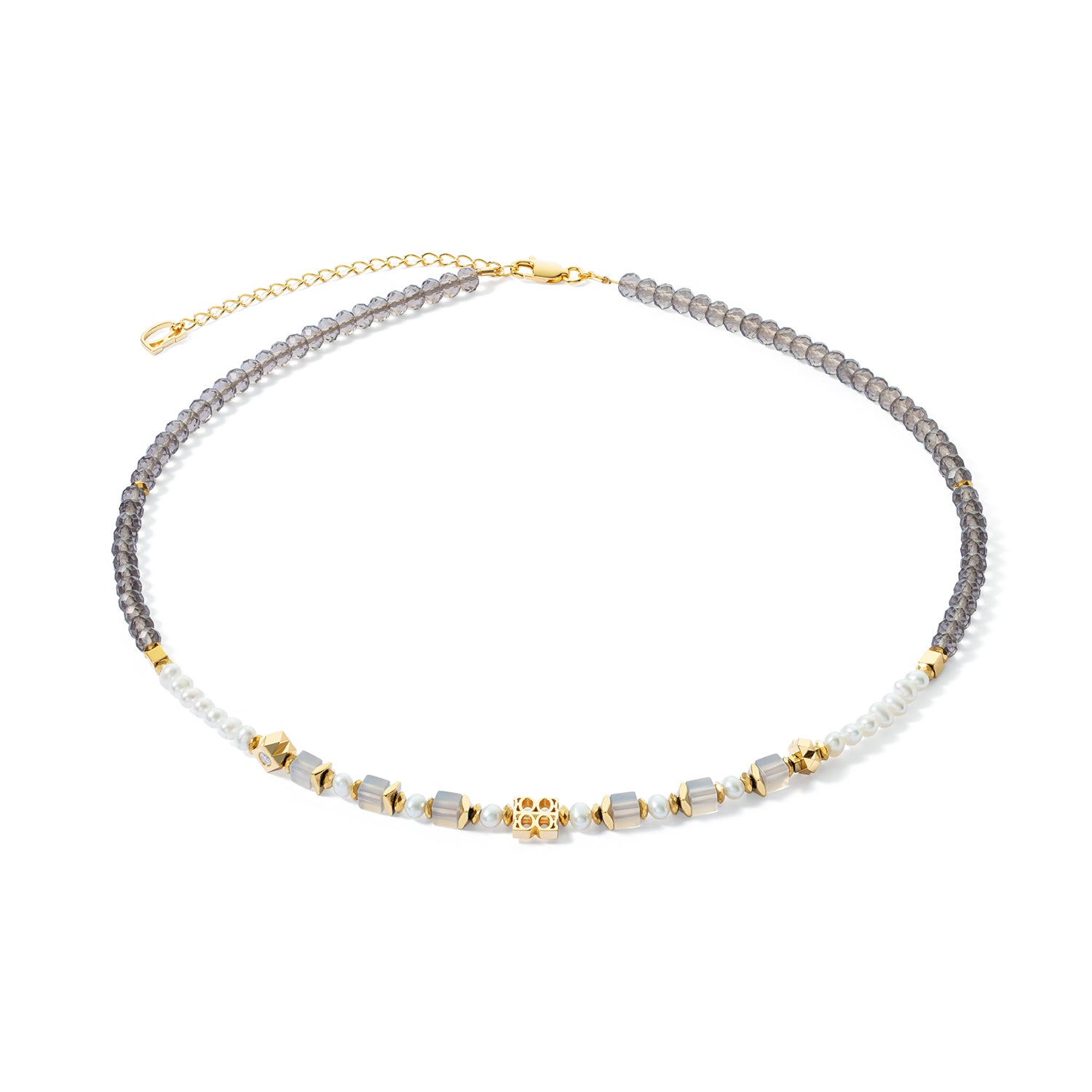 Fine Edition Gold, Smoky Taupe & Freshwater Pearl Necklace 1037/10_1016