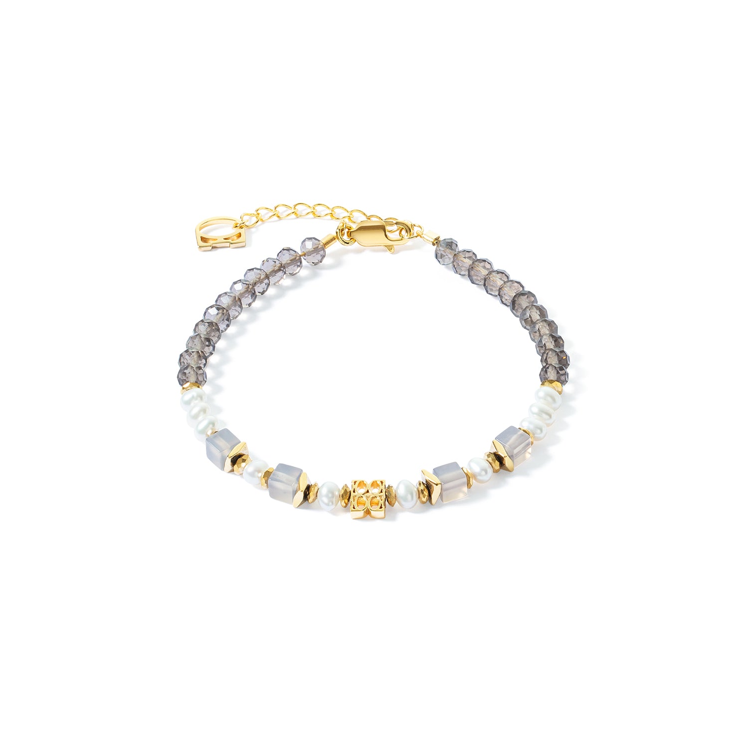 Fine Edition Gold, Smoky Taupe & Freshwater Pearl Bracelet 1037/30_1016