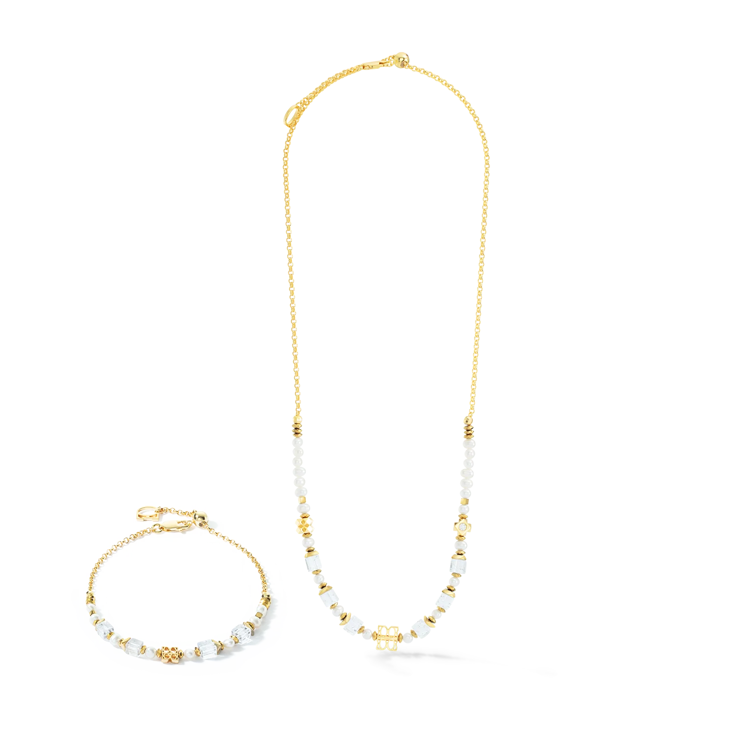 Fine Edition Gold Logo, Rock Crystal & Freshwater Pearl Necklace 1039/10_1416