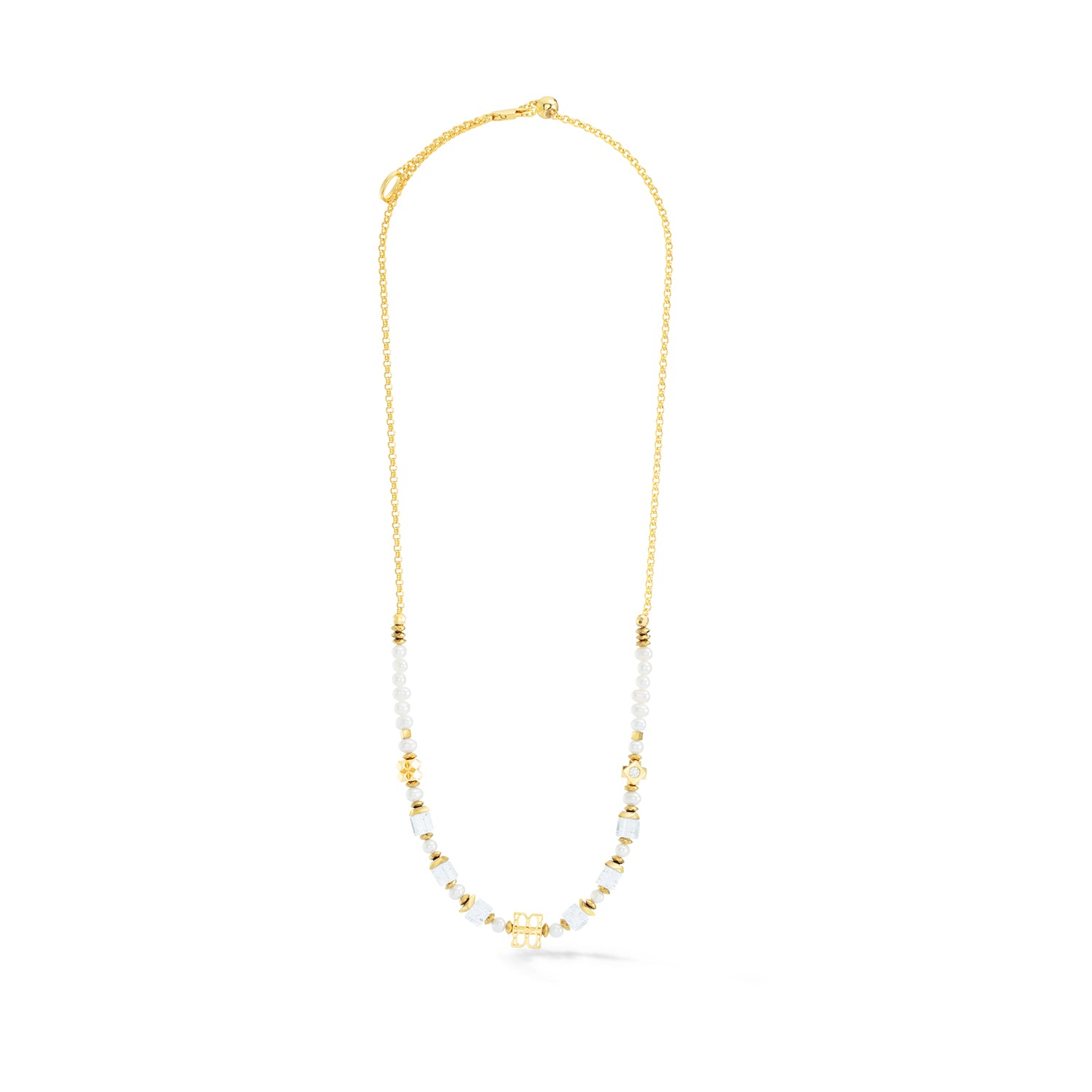 Fine Edition Gold Logo, Rock Crystal & Freshwater Pearl Necklace 1039/10_1416