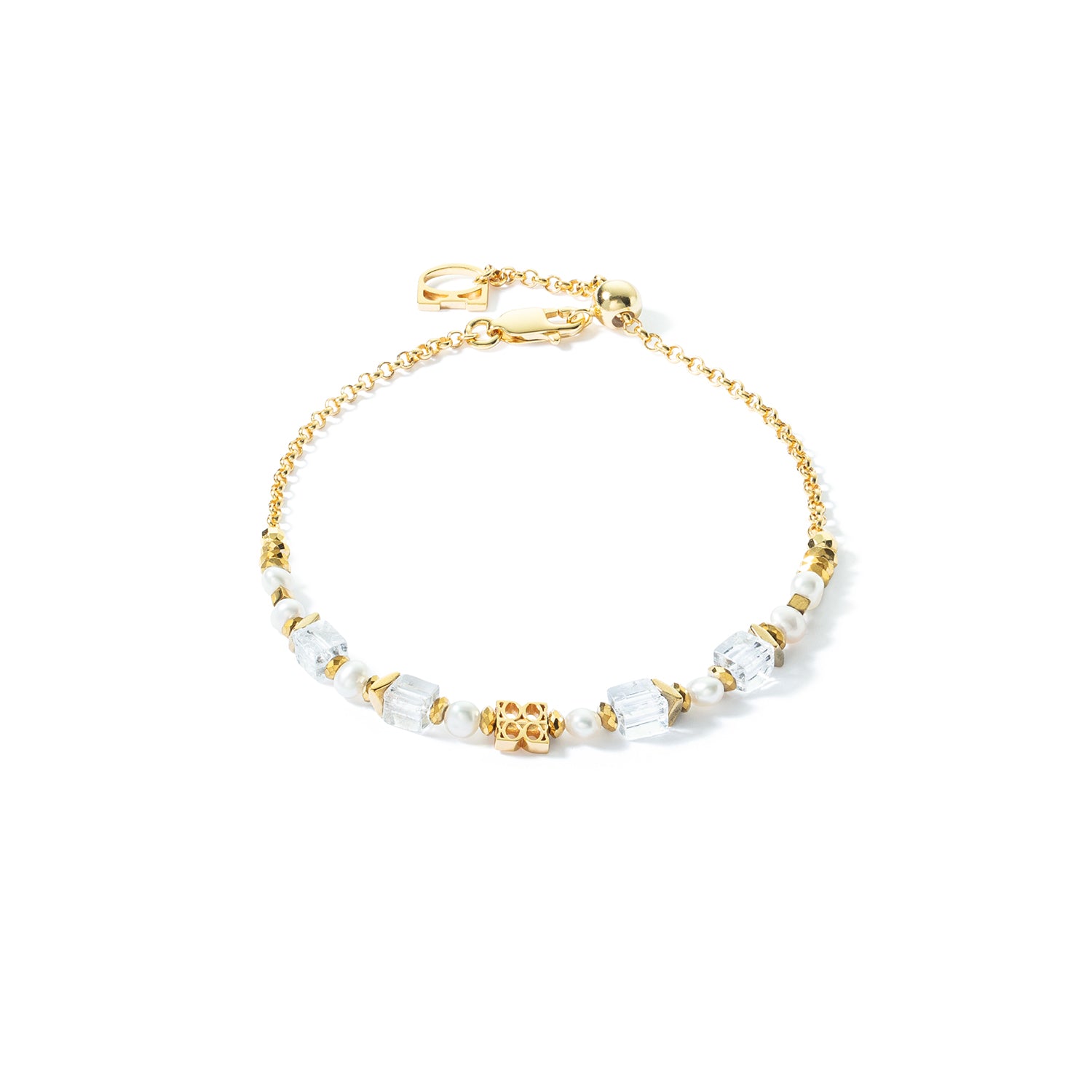 Fine Edition Gold Logo, Rock Crystal & Freshwater Pearl Bracelet 1039/30_1416