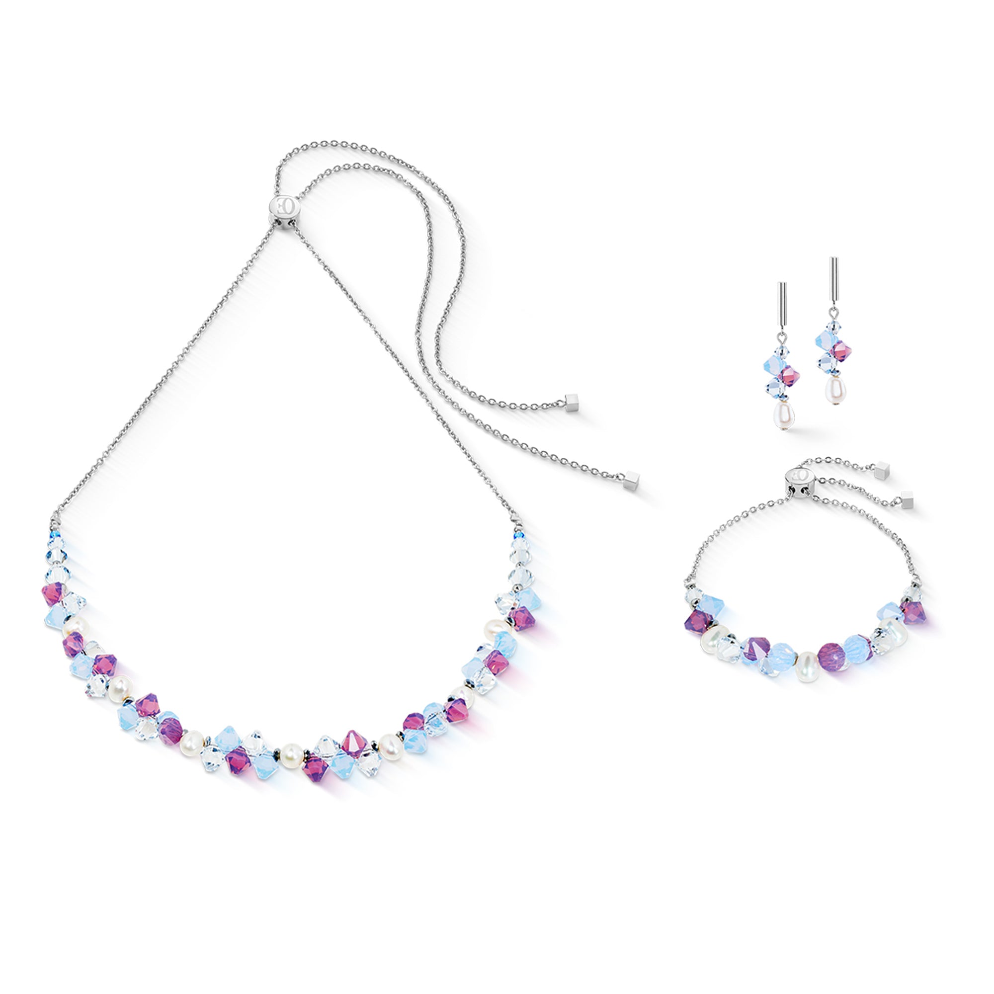 Dancing Purple Toned Crystals & Pearls Silver Earrings 1124/21_0839