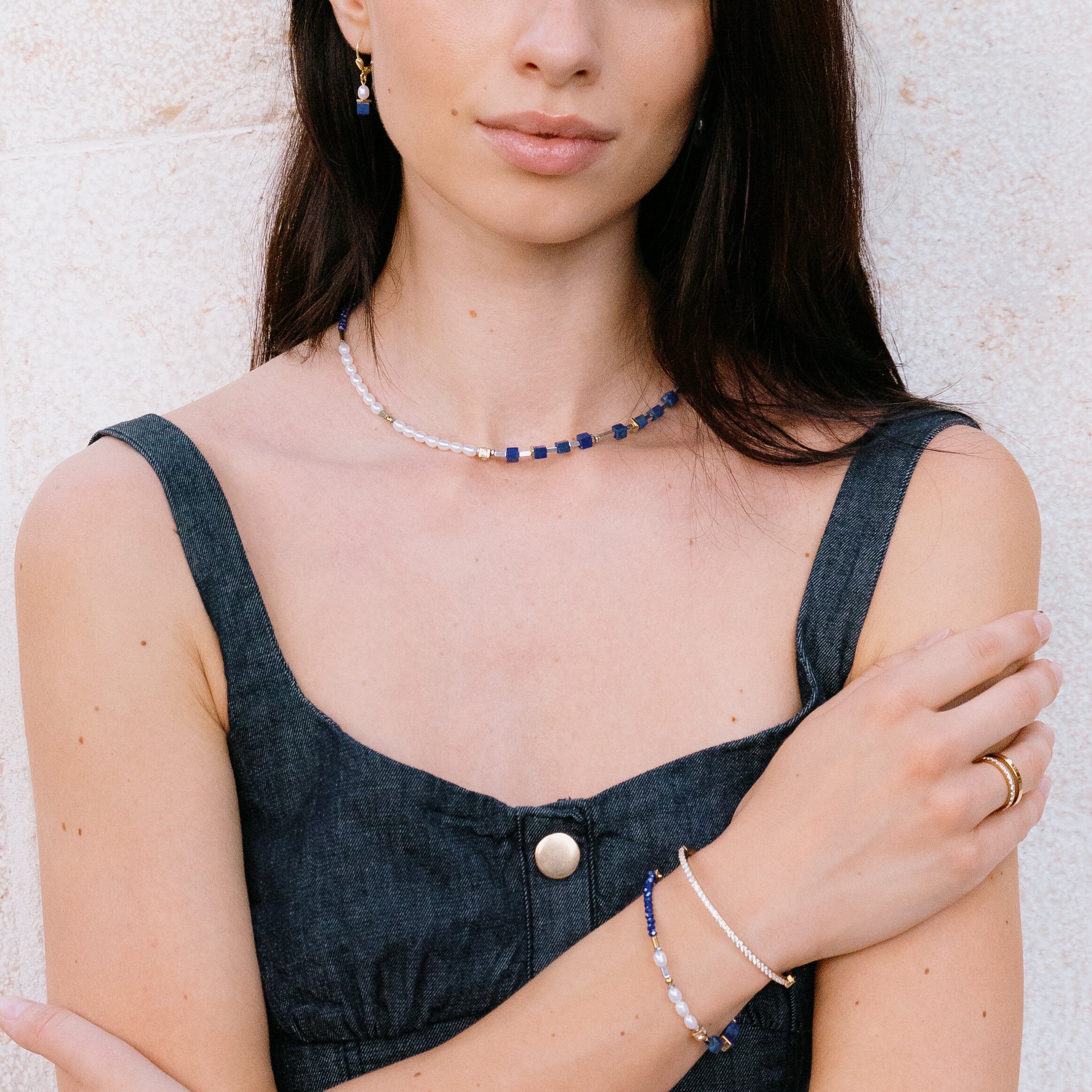 Natural Lapis Lazuli & Pearl Fusion Golden Bracelet 1126/30_0700